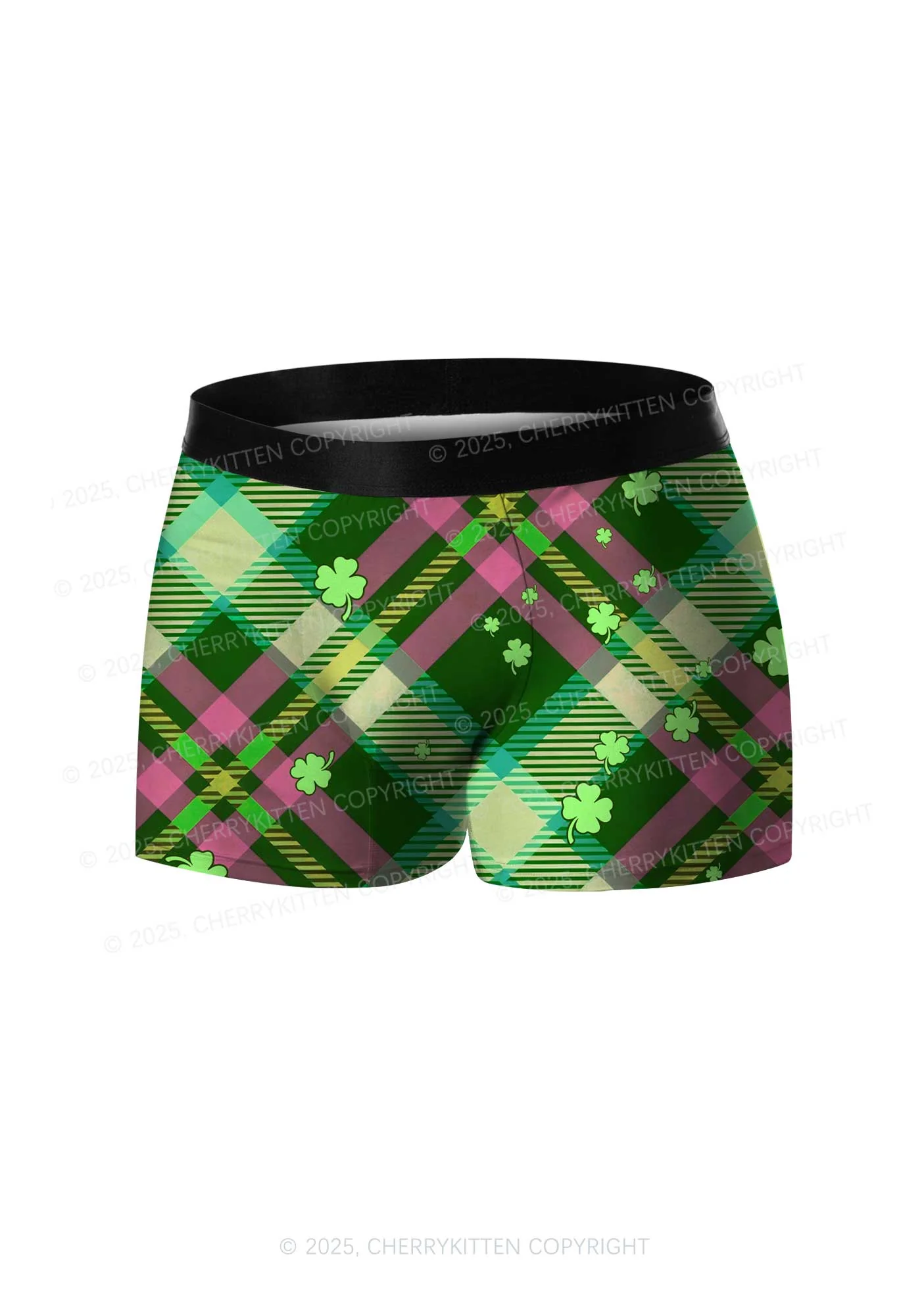 Four Leaf Clover Plaid St Patricks Y2K Print Men Boxer Briefs Cherrykitten - Image 3