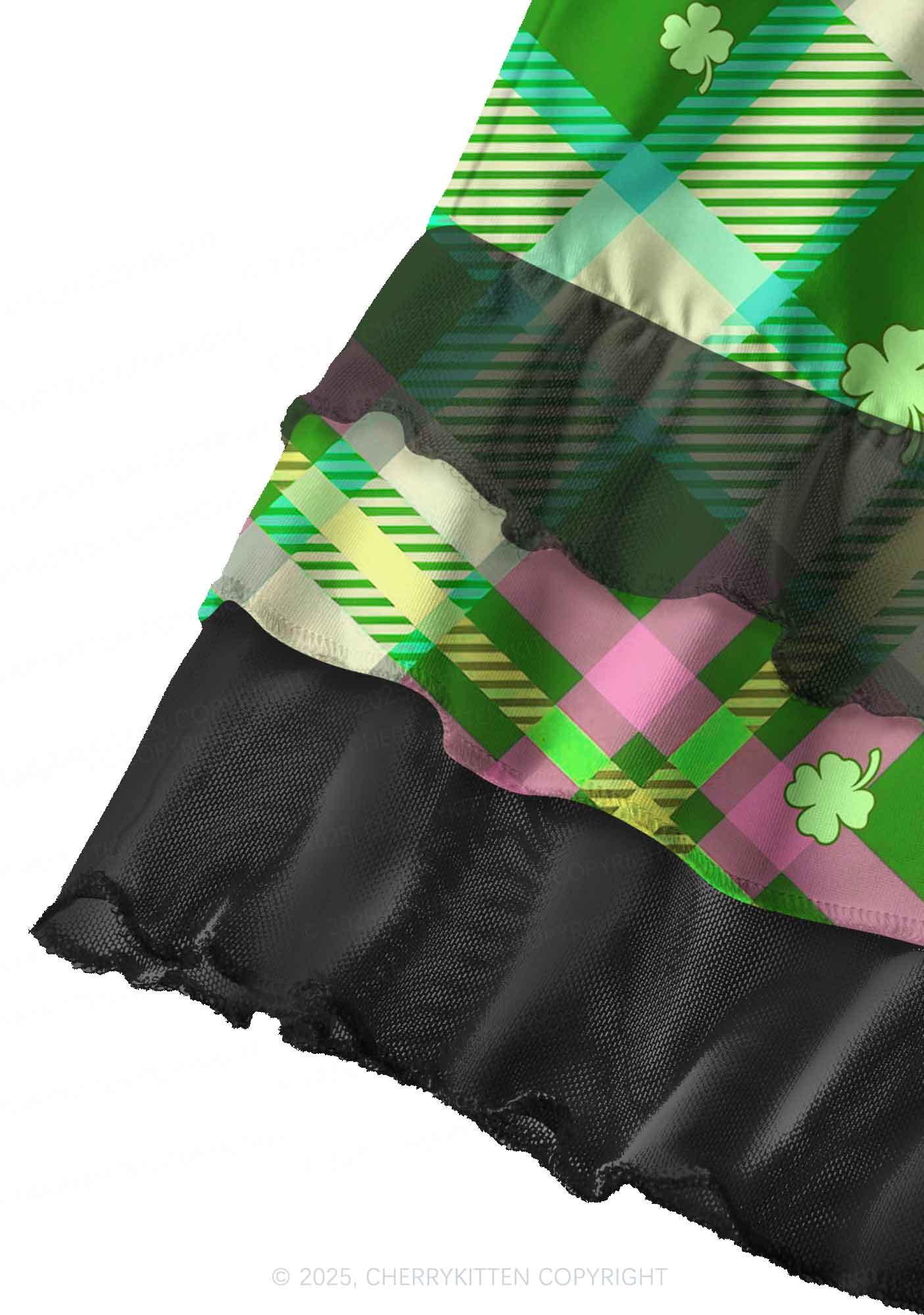 Four Leaf Clover Plaid St Patricks Y2K Print Mini Layered Skirt Cherrykitten - Image 2