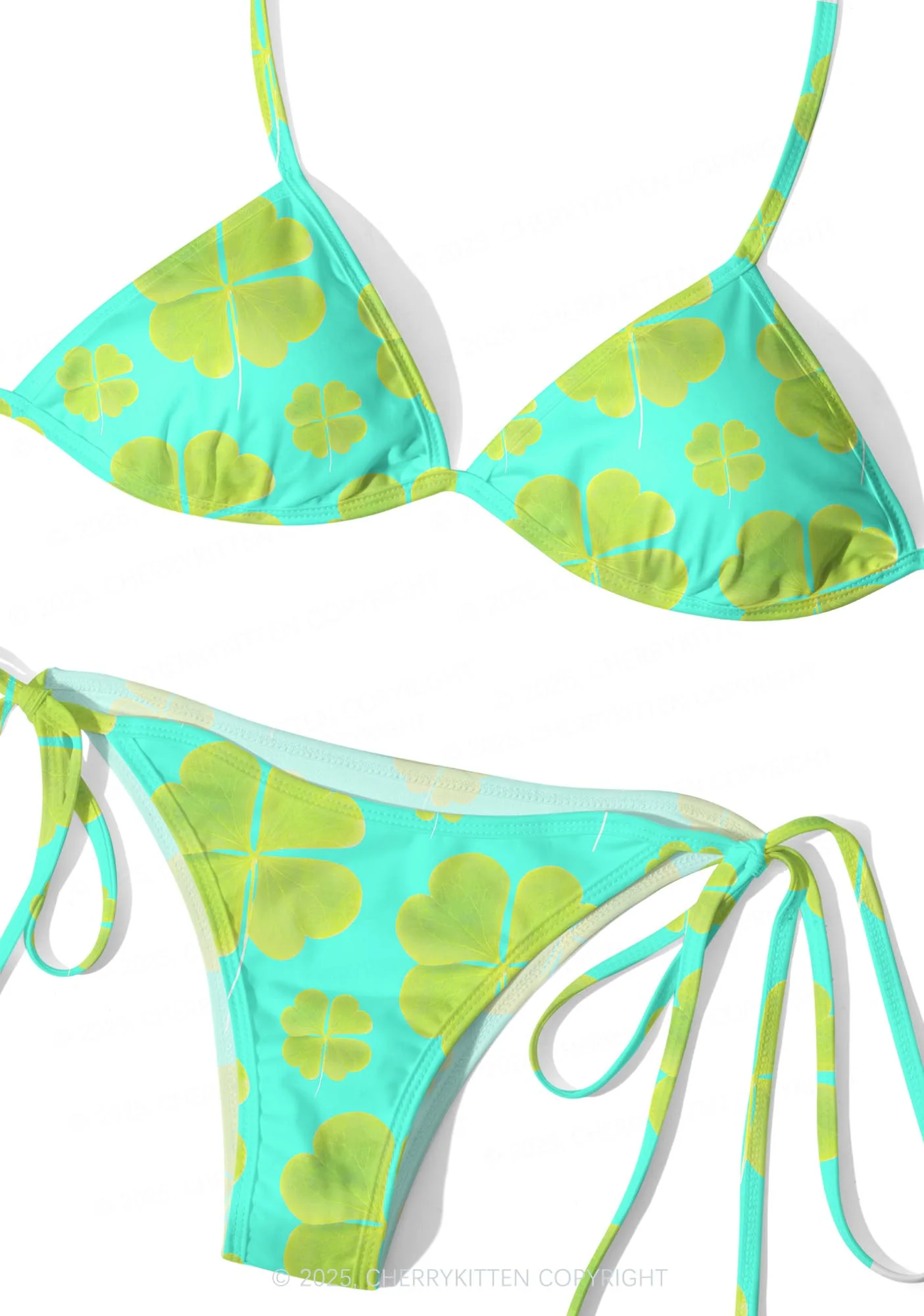 Green Four Leaf Clover Y2K Print Bikini Set Cherrykitten - Image 2