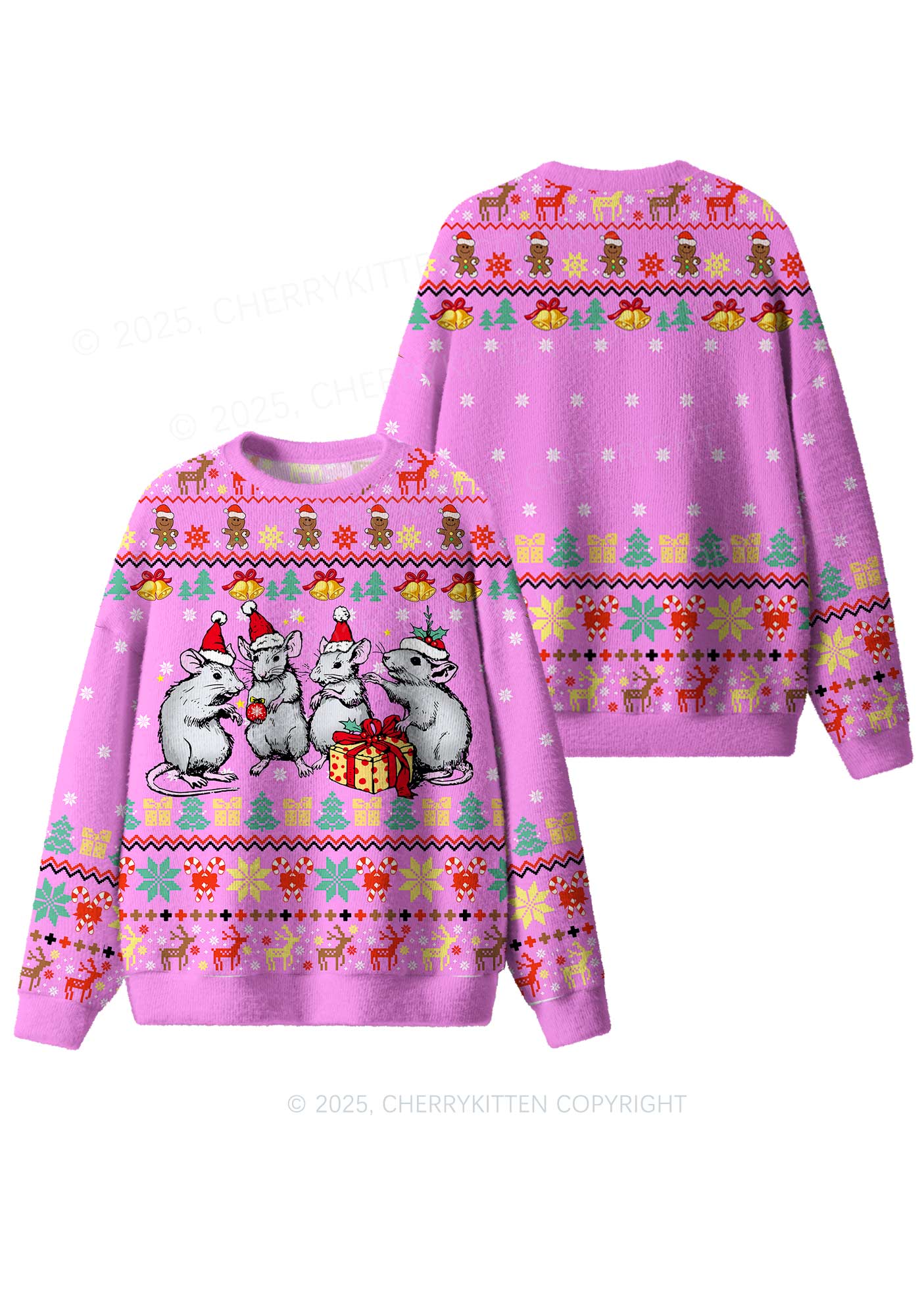 Four Rats Y2K Christmas Knit Sweatshirt Cherrykitten - Image 3