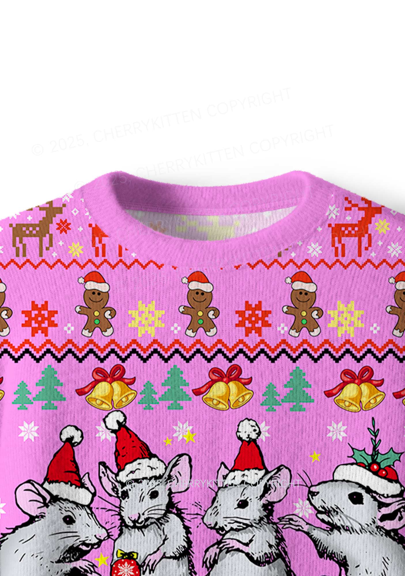 Four Rats Y2K Christmas Knit Sweatshirt Cherrykitten - Image 5