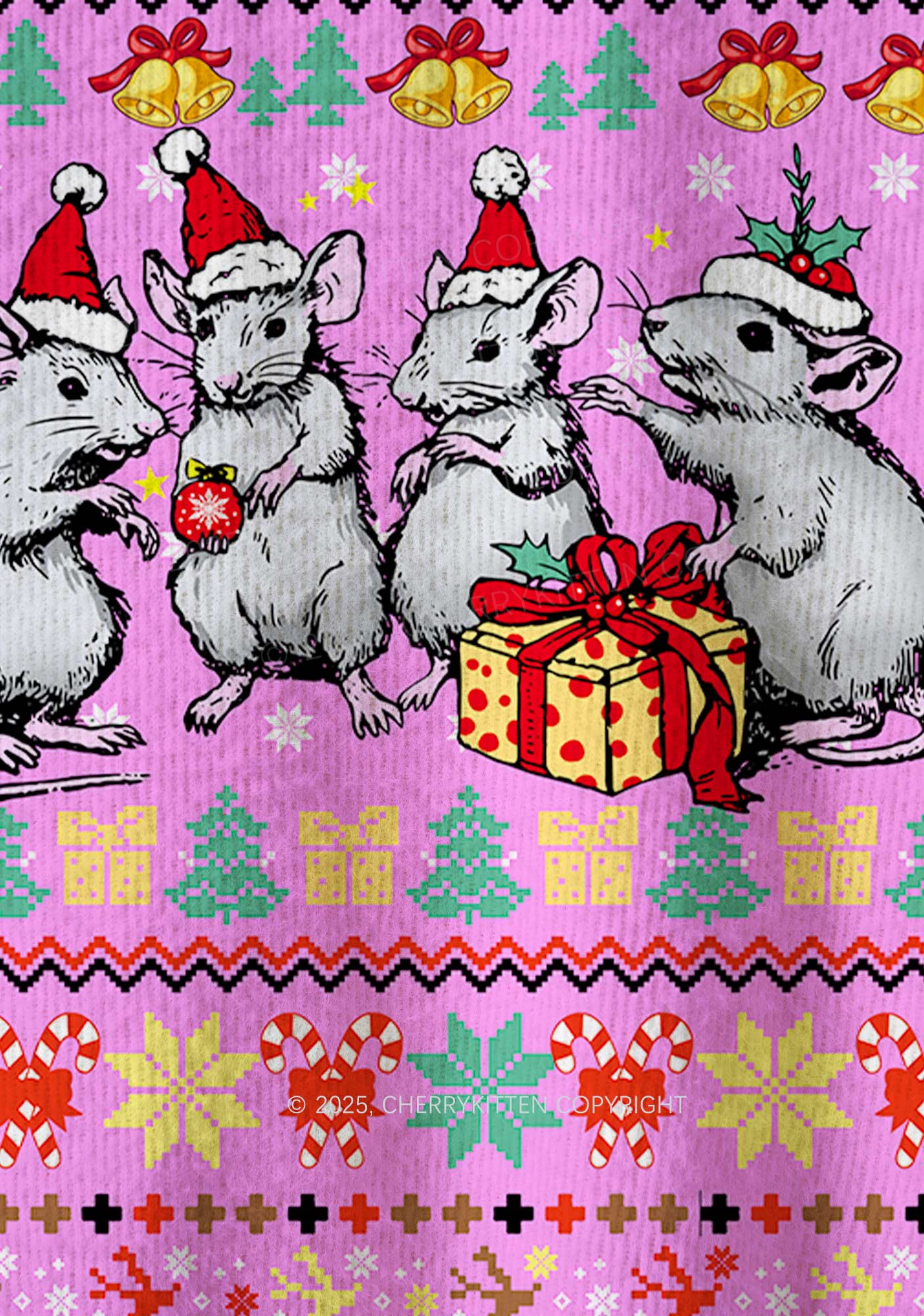 Four Rats Y2K Christmas Knit Sweatshirt Cherrykitten - Image 6