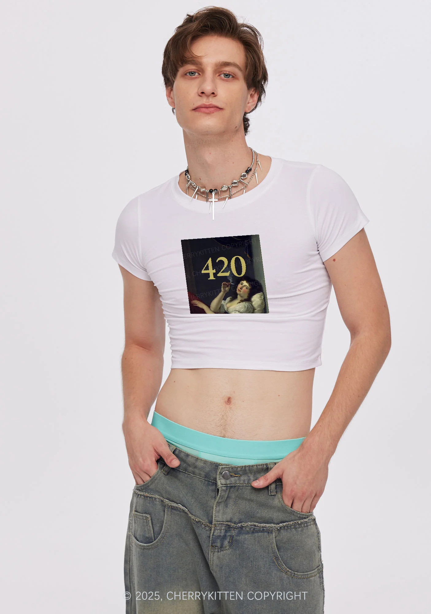 Four Twenty Y2K Baby Tee Cherrykitten - Image 2
