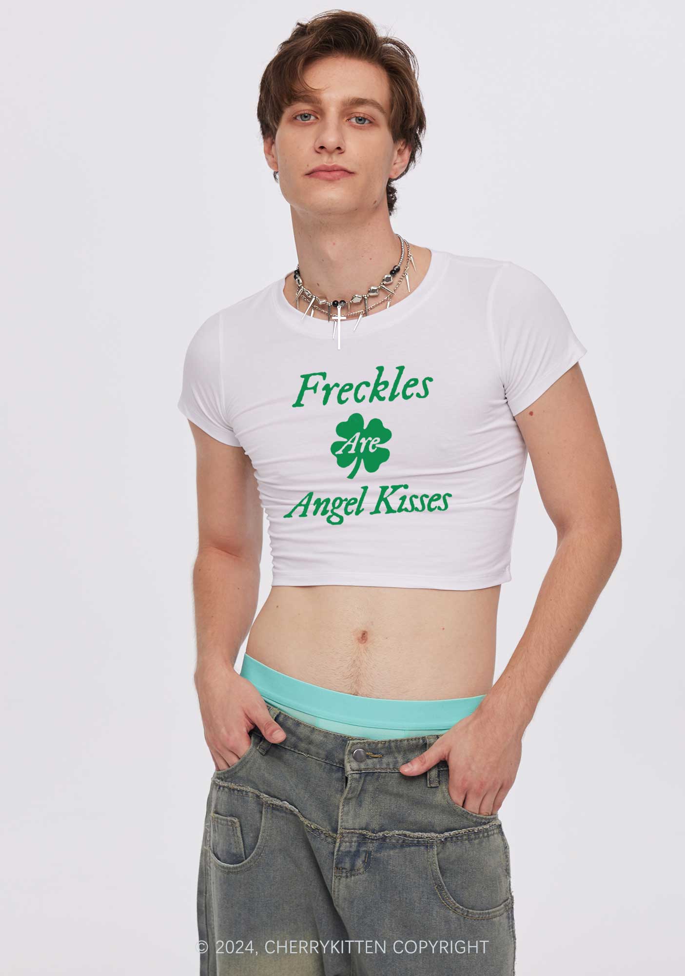 Freckles Are Angel Kisses St Patricks Y2K Baby Tee Cherrykitten - Image 2