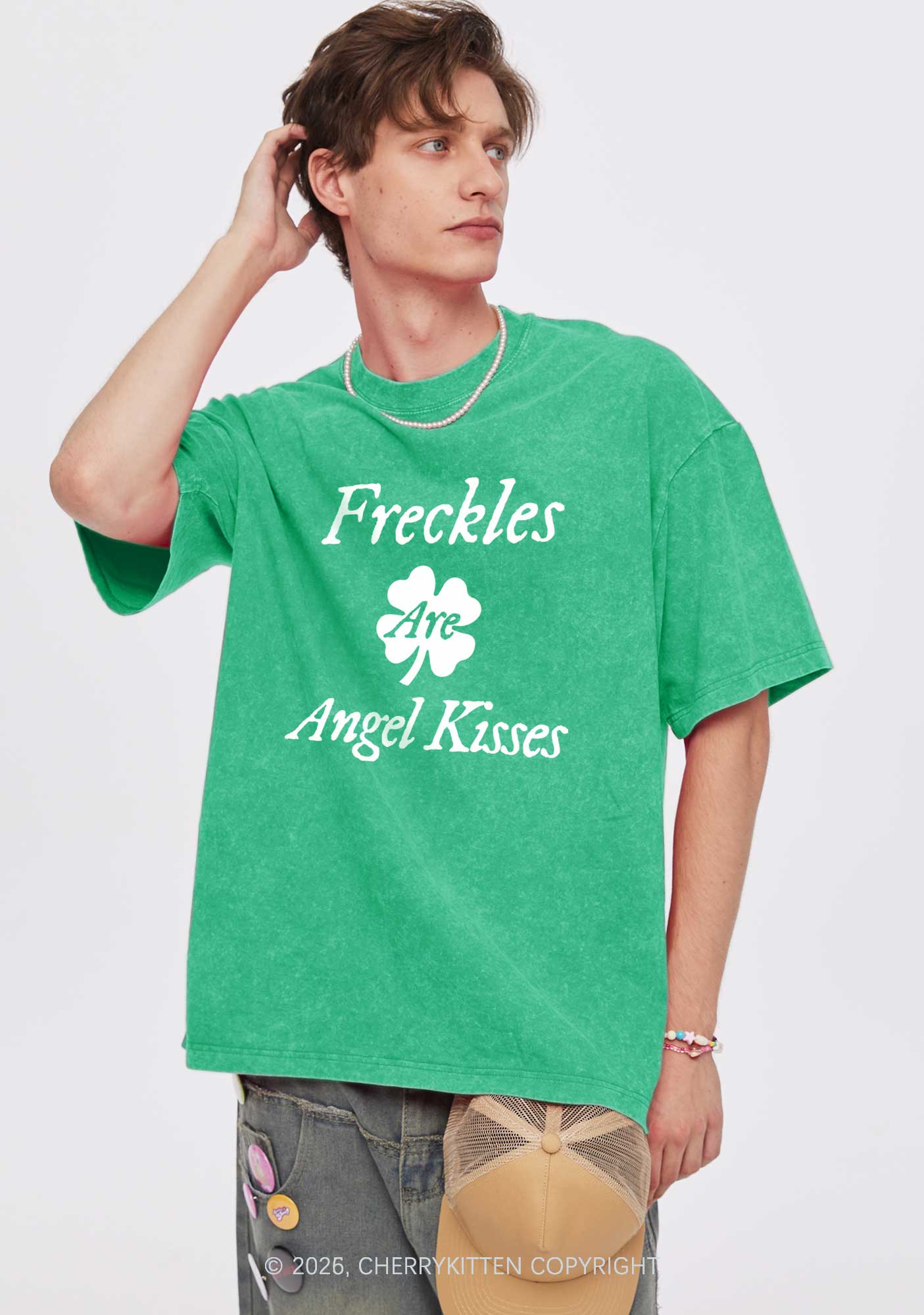 Freckles Are Angel Kisses St Patricks Y2K Washed Tee Cherrykitten - Image 2