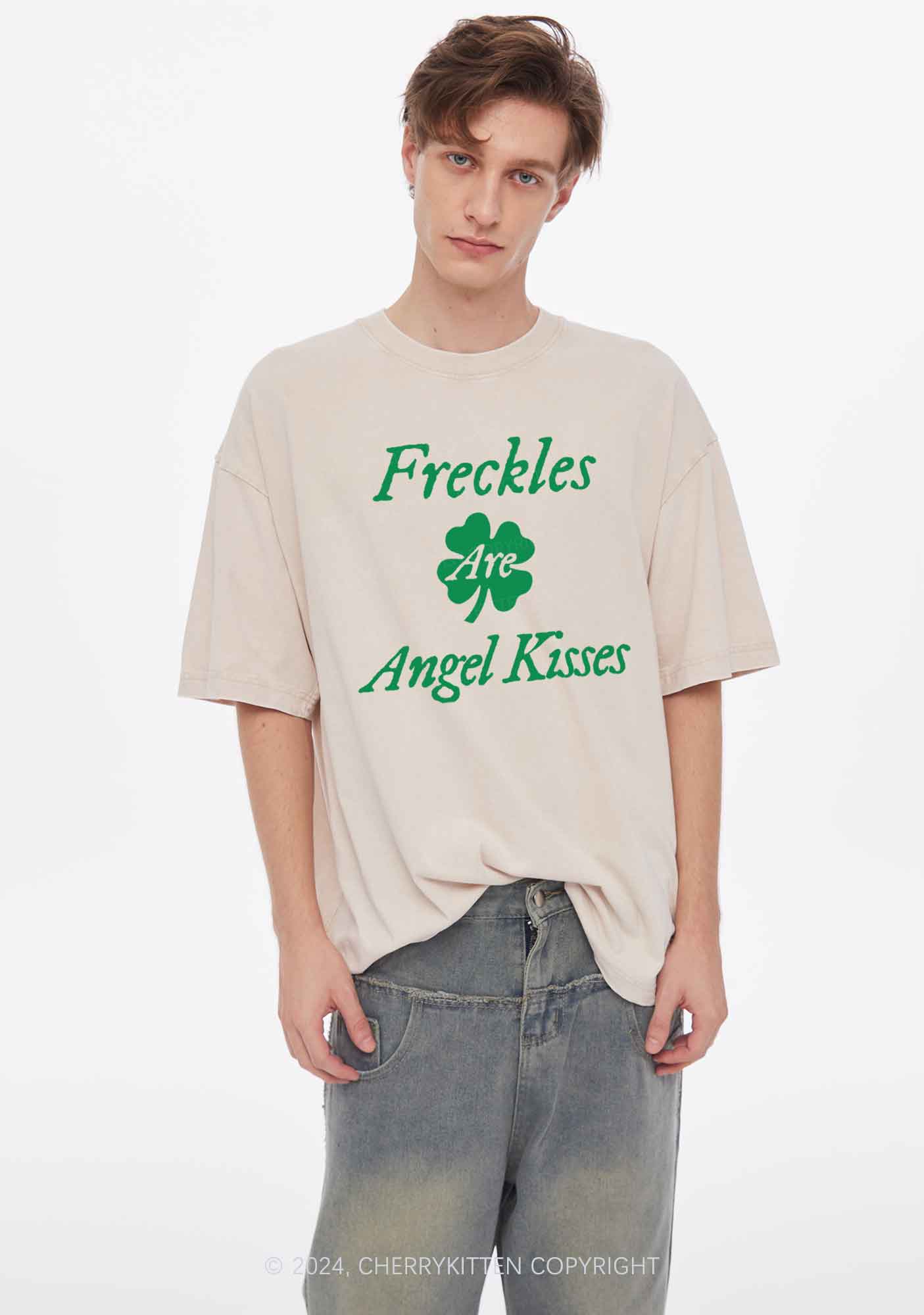 Freckles Are Angel Kisses St Patricks Y2K Washed Tee Cherrykitten - Image 3