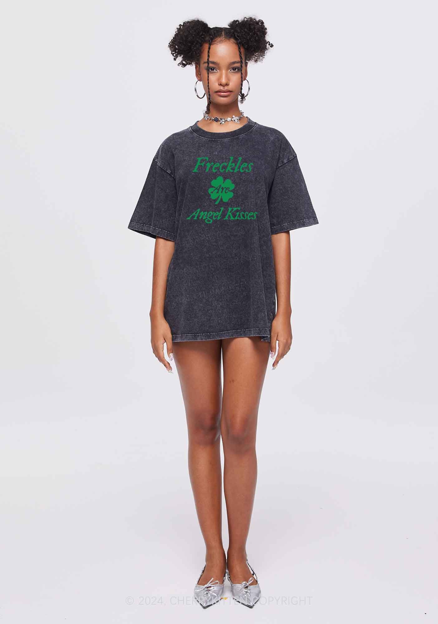Freckles Are Angel Kisses St Patricks Y2K Washed Tee Cherrykitten - Image 4