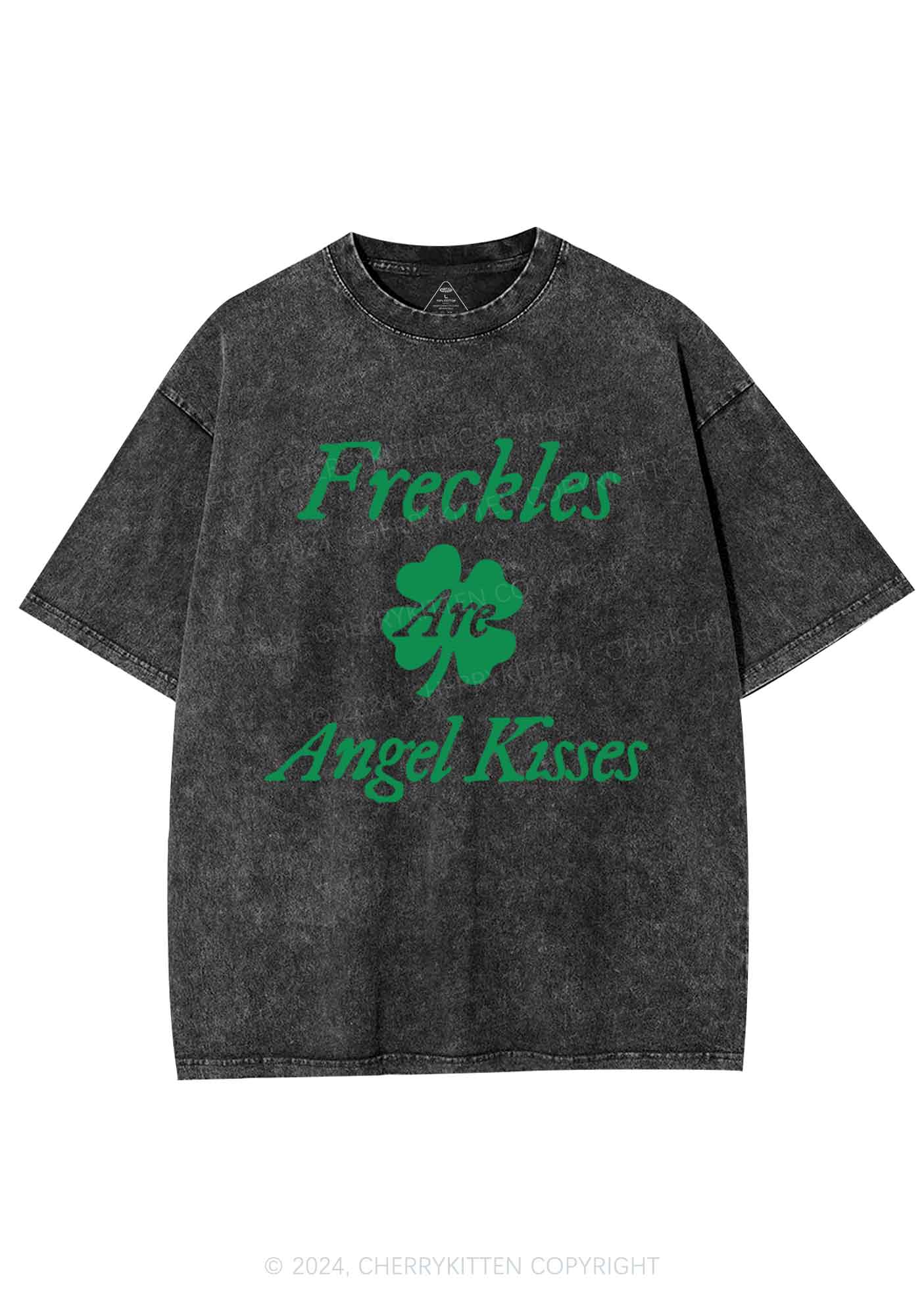 Freckles Are Angel Kisses St Patricks Y2K Washed Tee Cherrykitten - Image 5