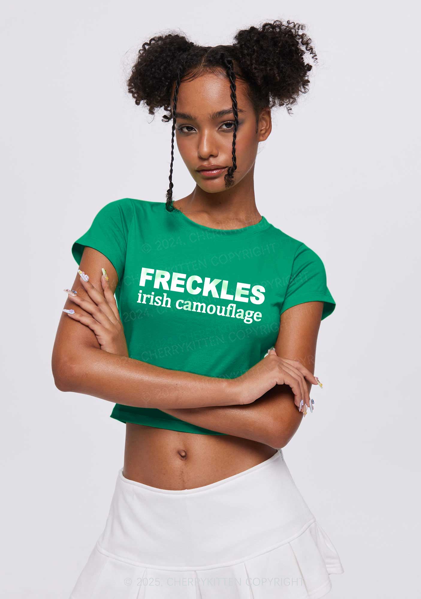Freckles Irish Camouflage St Patricks Y2K Baby Tee Cherrykitten - Image 2