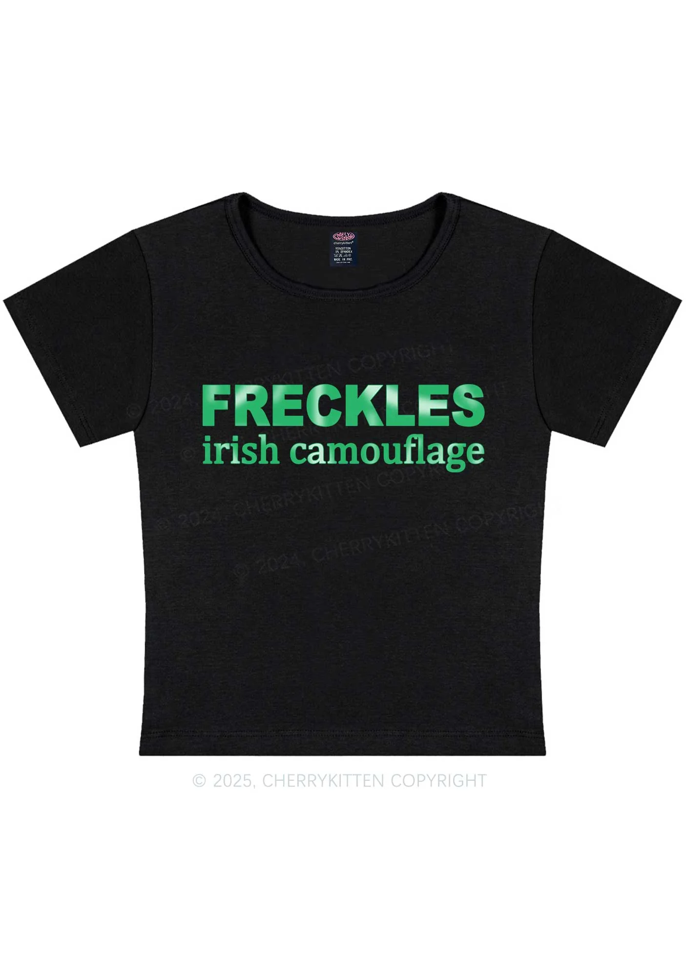 Freckles Irish Camouflage St Patricks Y2K Baby Tee Cherrykitten - Image 3