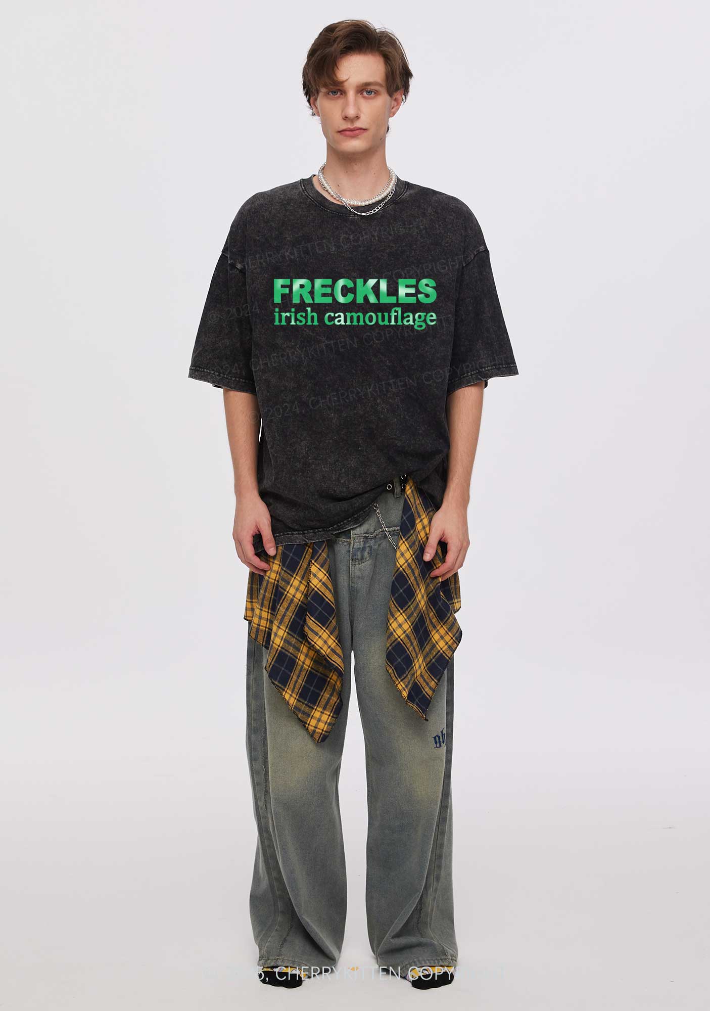 Freckles Irish Camouflage St Patricks Y2K Washed Tee Cherrykitten - Image 3