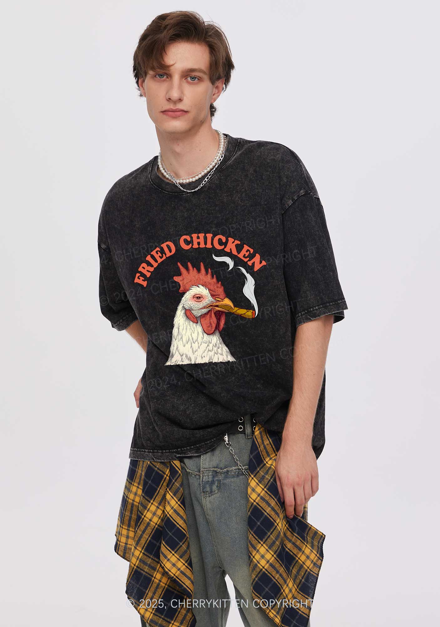 Fried Chicken Y2K Shirts Washed Tee Cherrykitten - Image 2