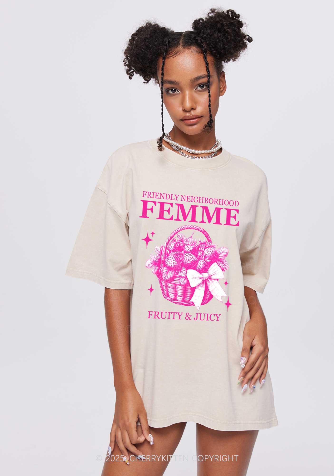 Friendly Neighborhood Femme Y2K Shirts Washed Tee Cherrykitten - Image 2