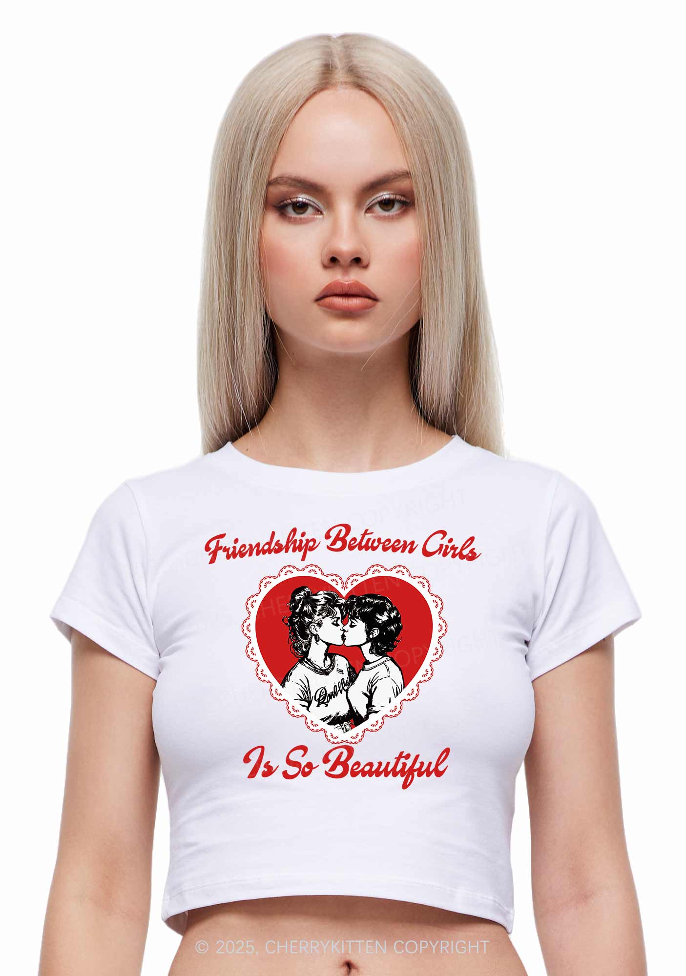 Friendship Between Girls Pride Y2K Baby Tee Cherrykitten - Image 2