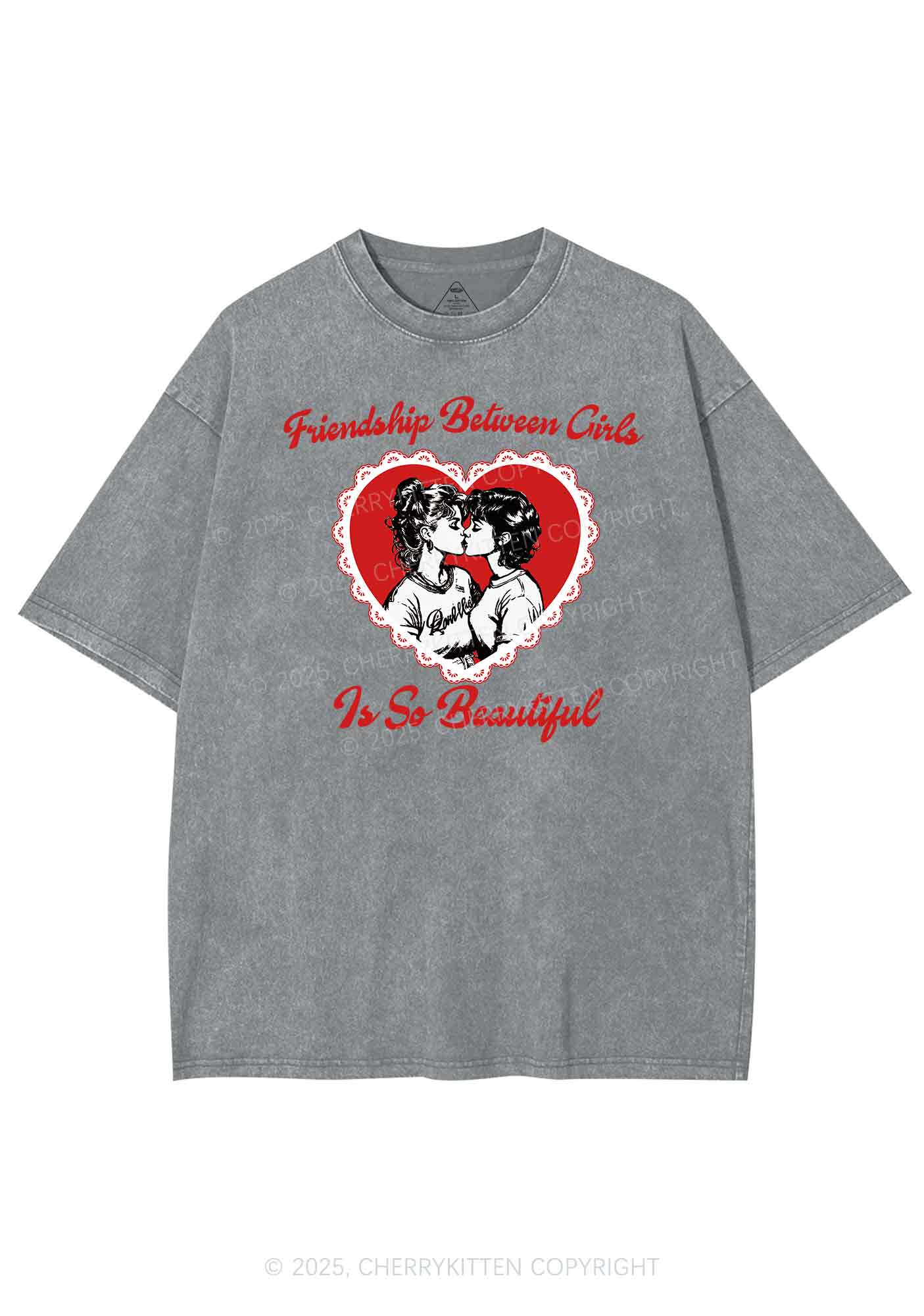 Friendship Between Girls Pride Y2K Shirts Washed Tee Cherrykitten - Image 6