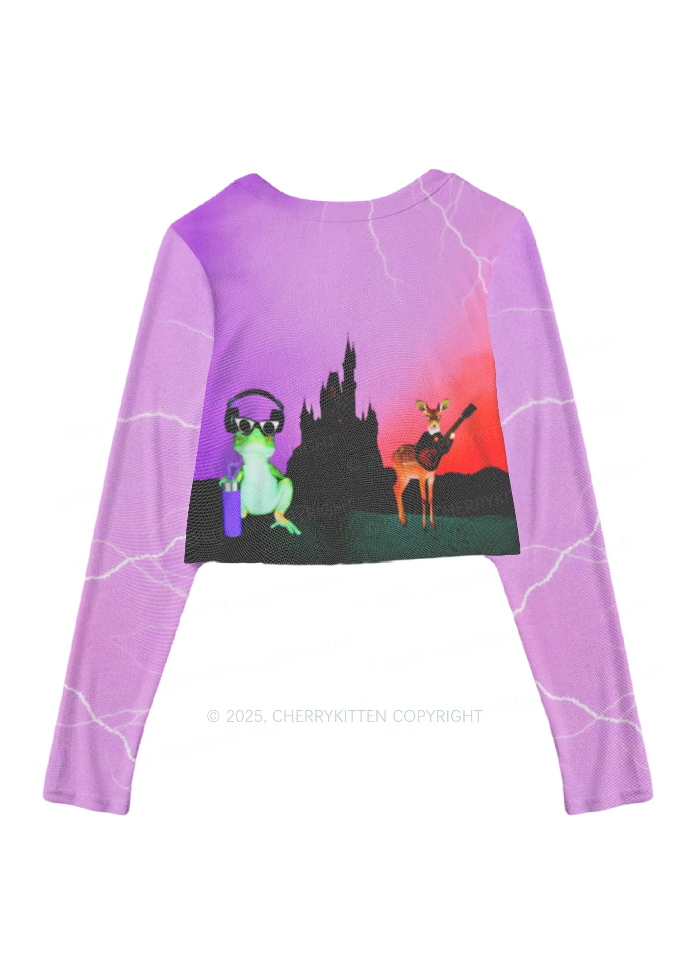 Frog Deer Castle Y2K Mesh Long Sleeve Crop Top Cherrykitten - Image 3