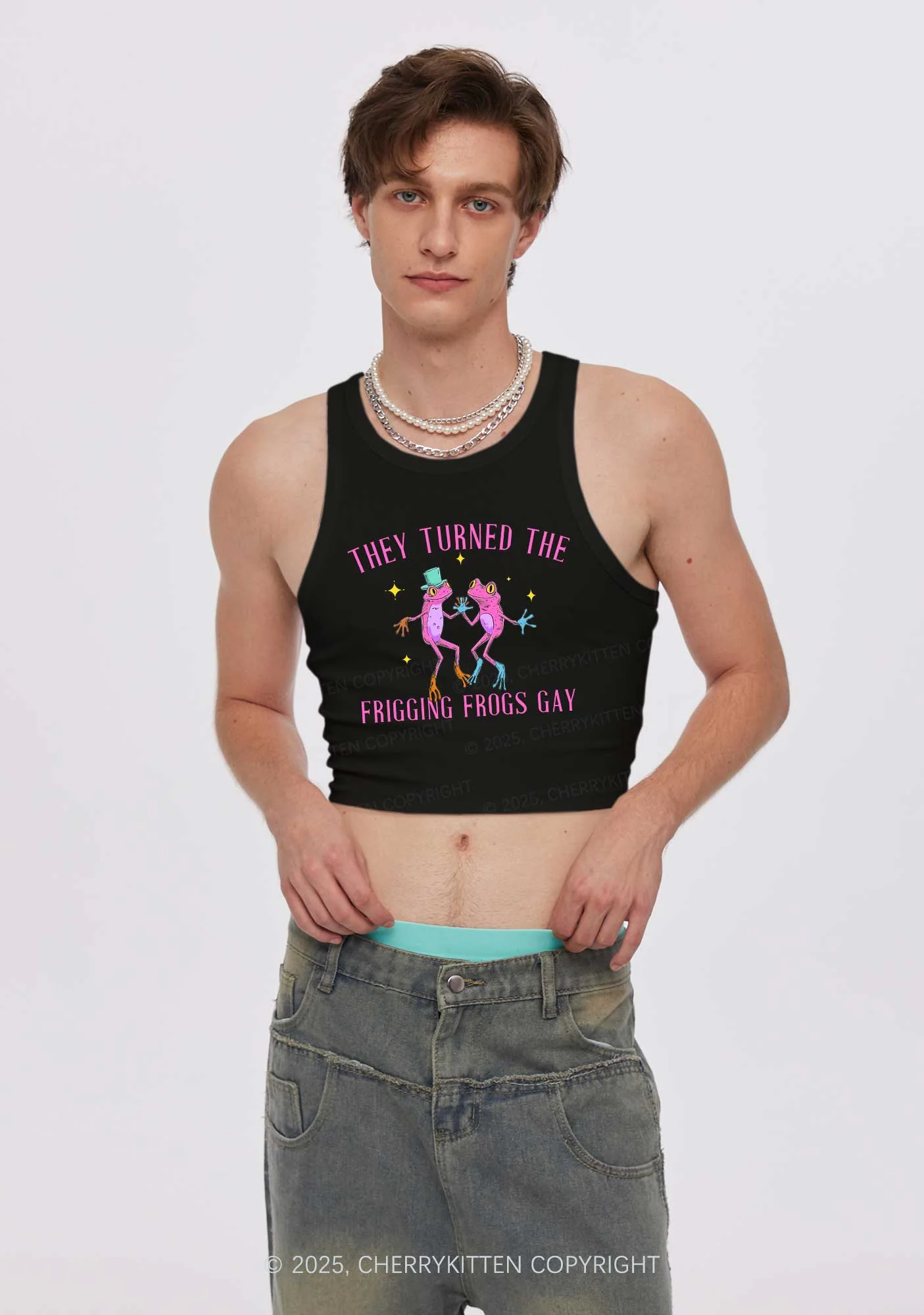 Frogs Gay Pride Y2K Crop Tank Top Cherrykitten - Image 2