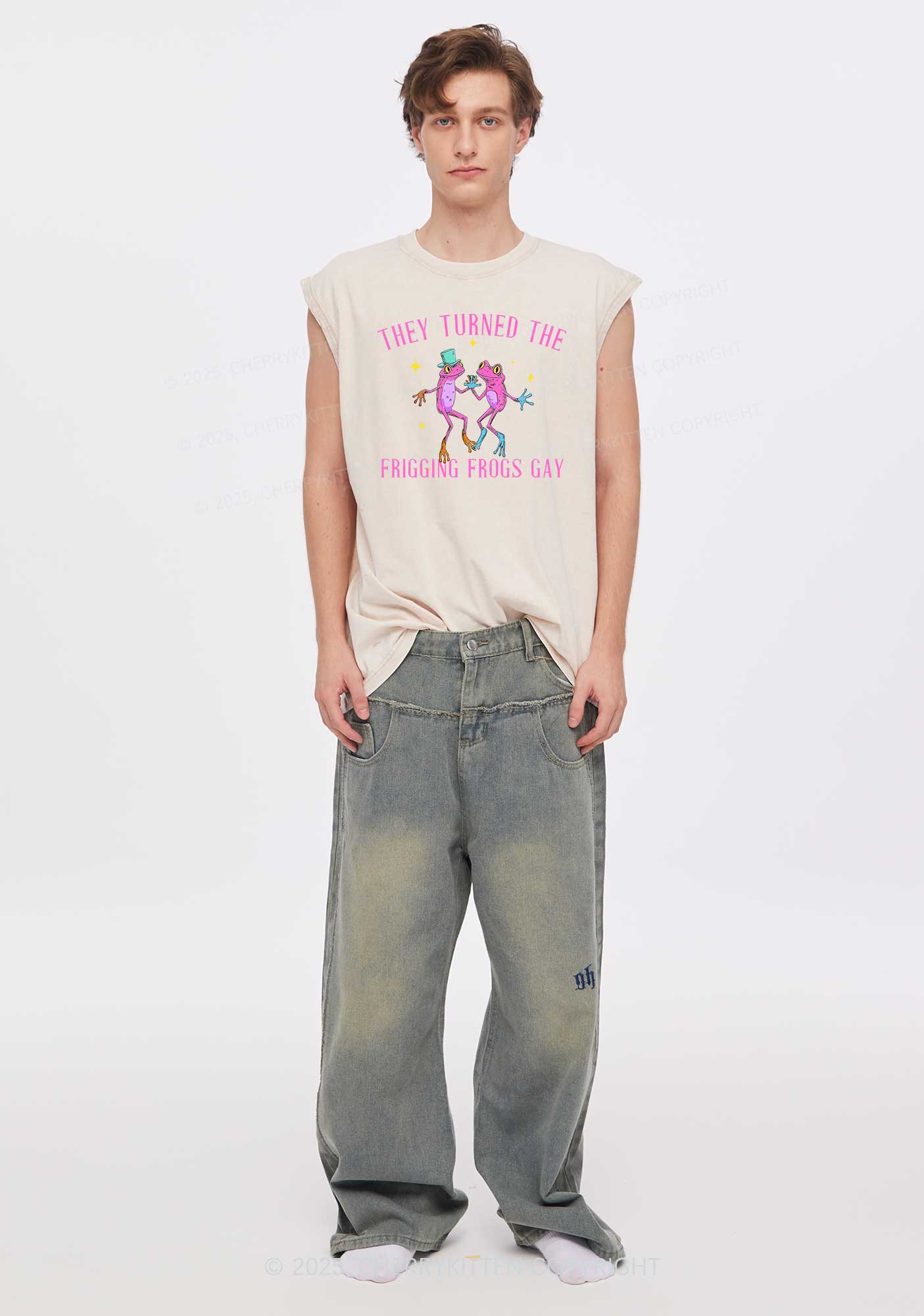 Frogs Gay Pride Y2K Washed Muscle Tank Cherrykitten - Image 2