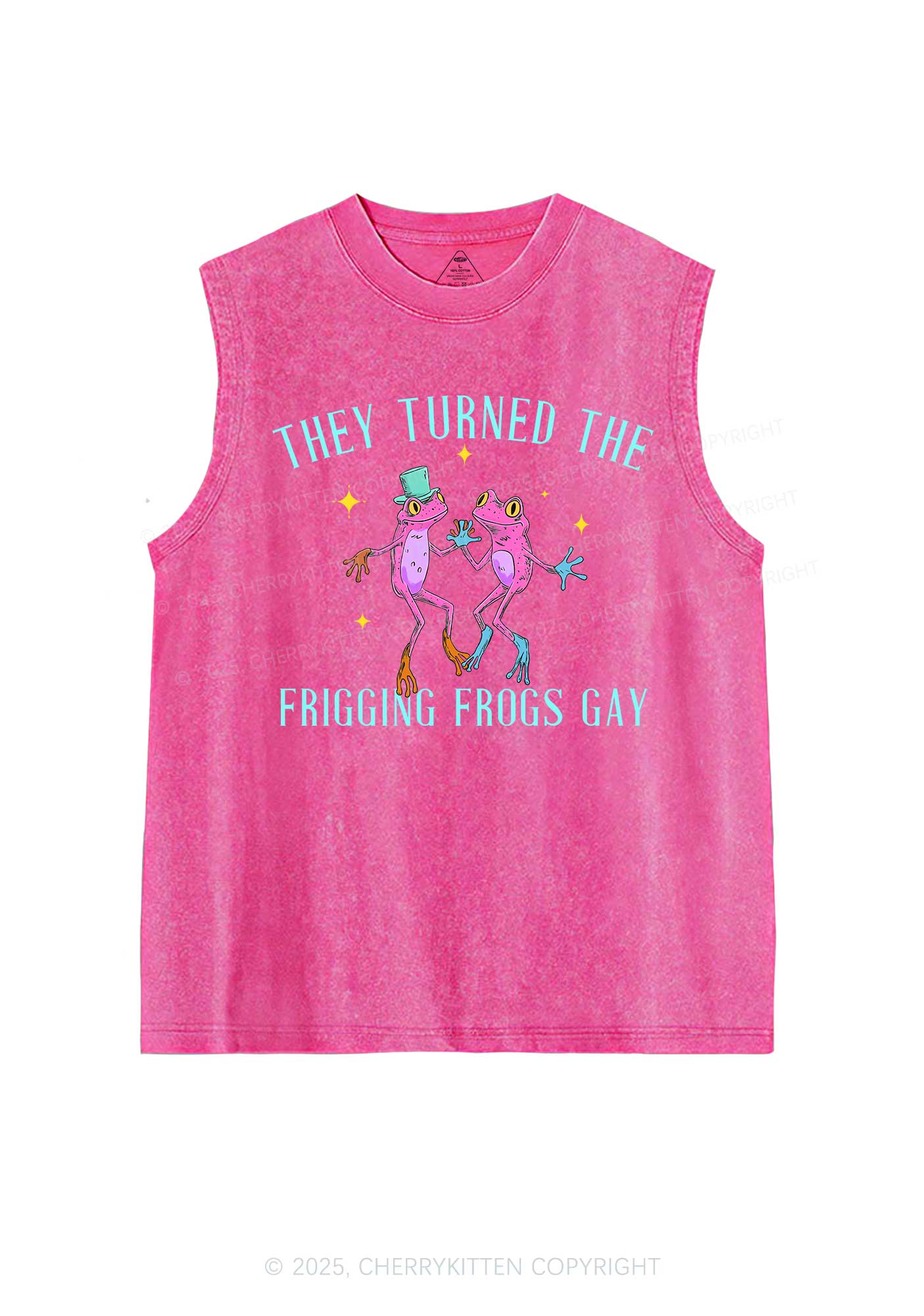 Frogs Gay Pride Y2K Washed Muscle Tank Cherrykitten - Image 3