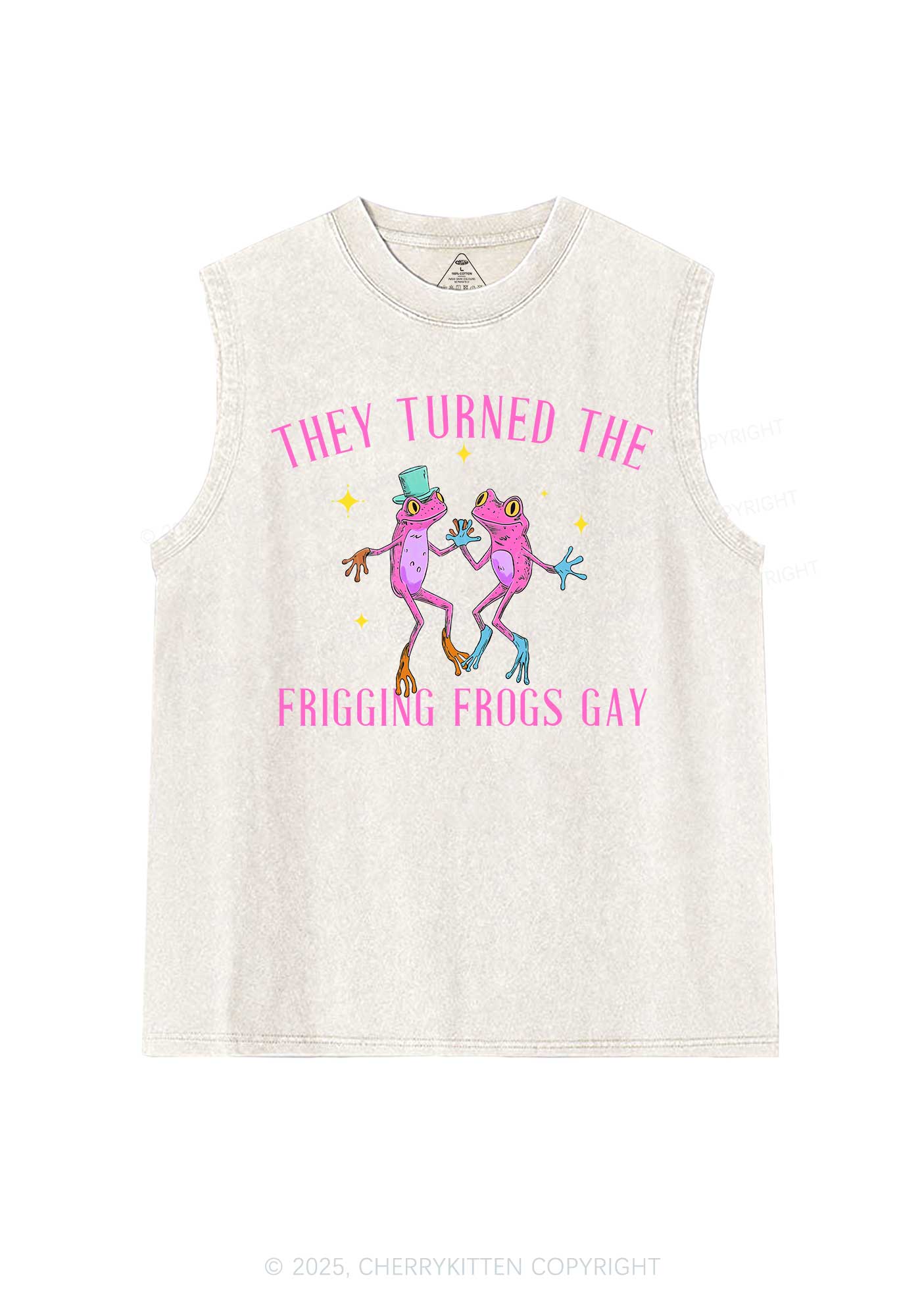 Frogs Gay Pride Y2K Washed Muscle Tank Cherrykitten - Image 4