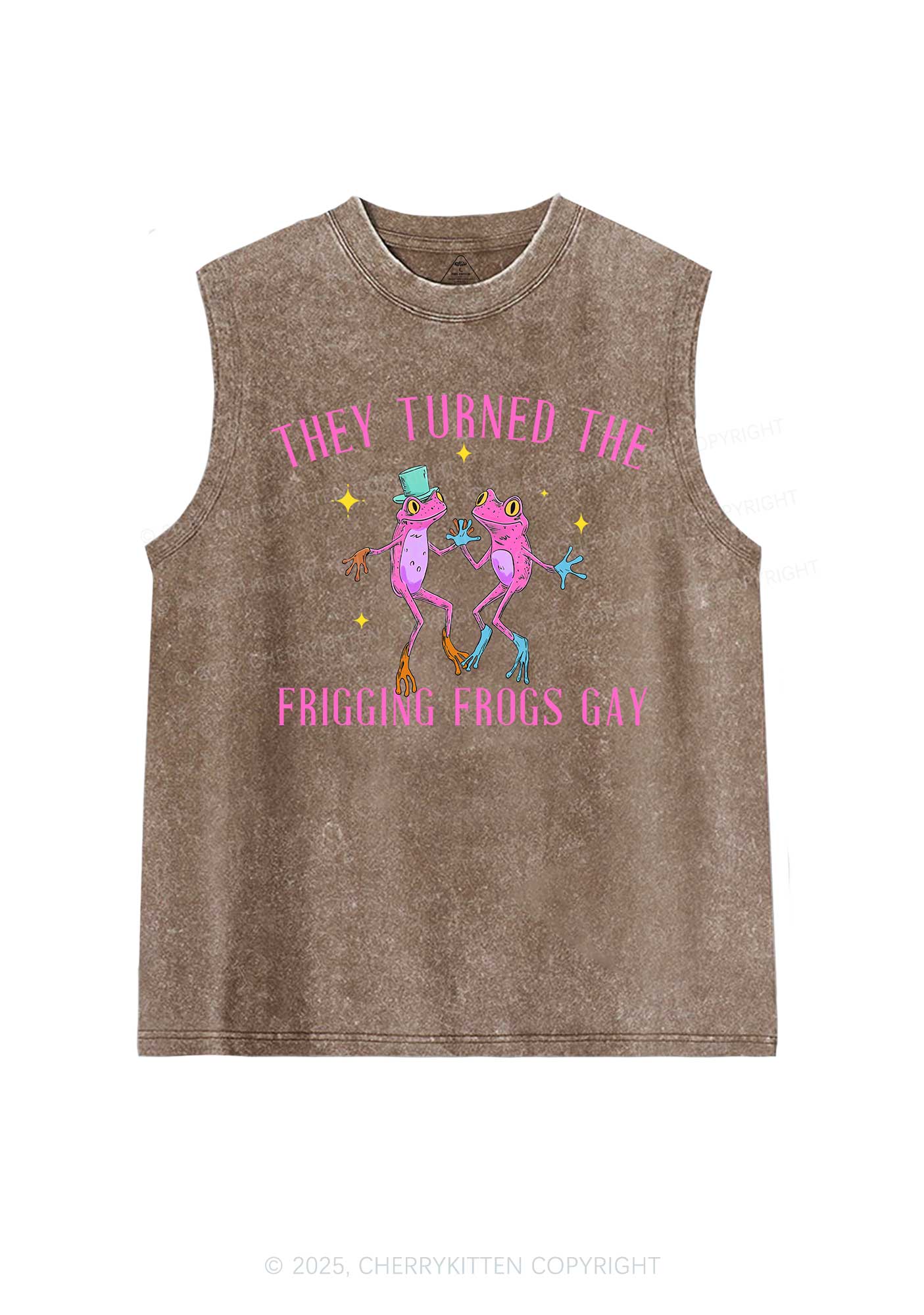 Frogs Gay Pride Y2K Washed Muscle Tank Cherrykitten - Image 5
