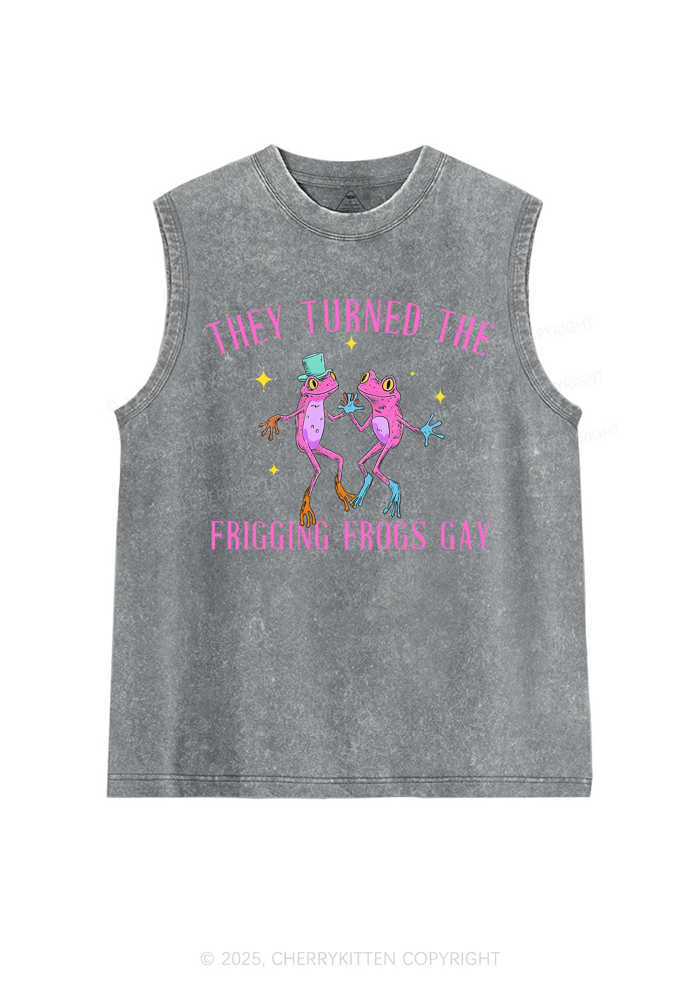 Frogs Gay Pride Y2K Washed Muscle Tank Cherrykitten - Image 6