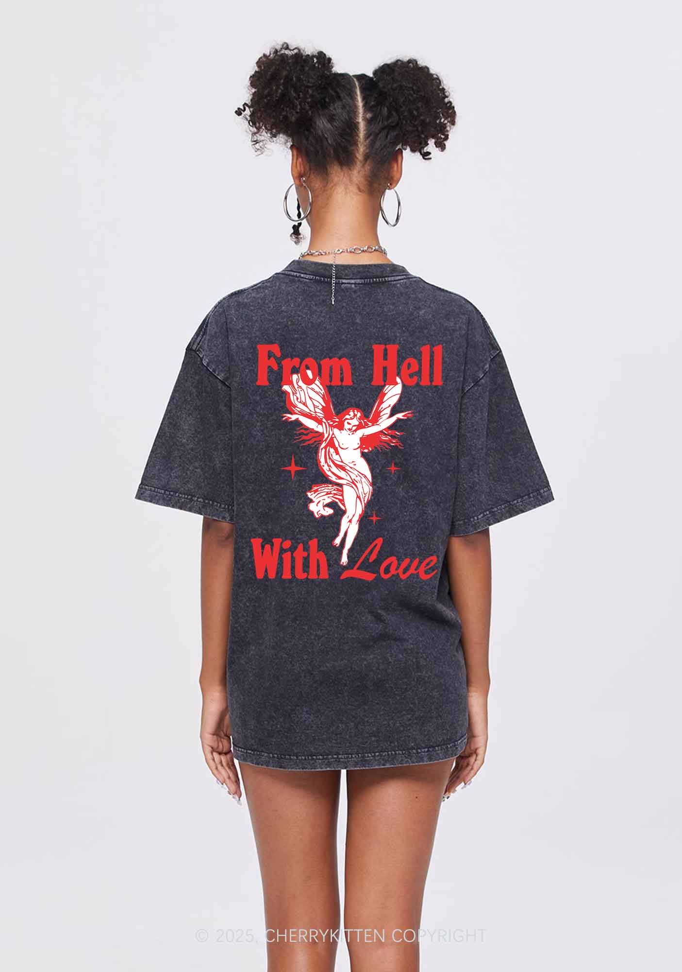 From Hell With Love Two Sides Y2K Shirts Washed Tee Cherrykitten - Image 3
