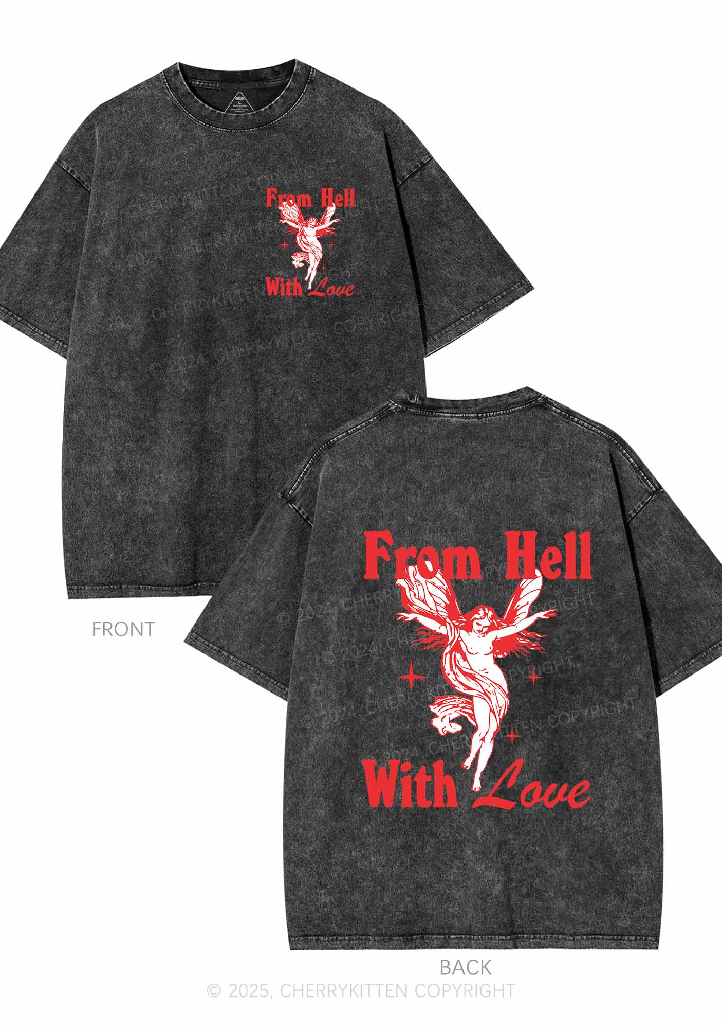 From Hell With Love Two Sides Y2K Shirts Washed Tee Cherrykitten - Image 4