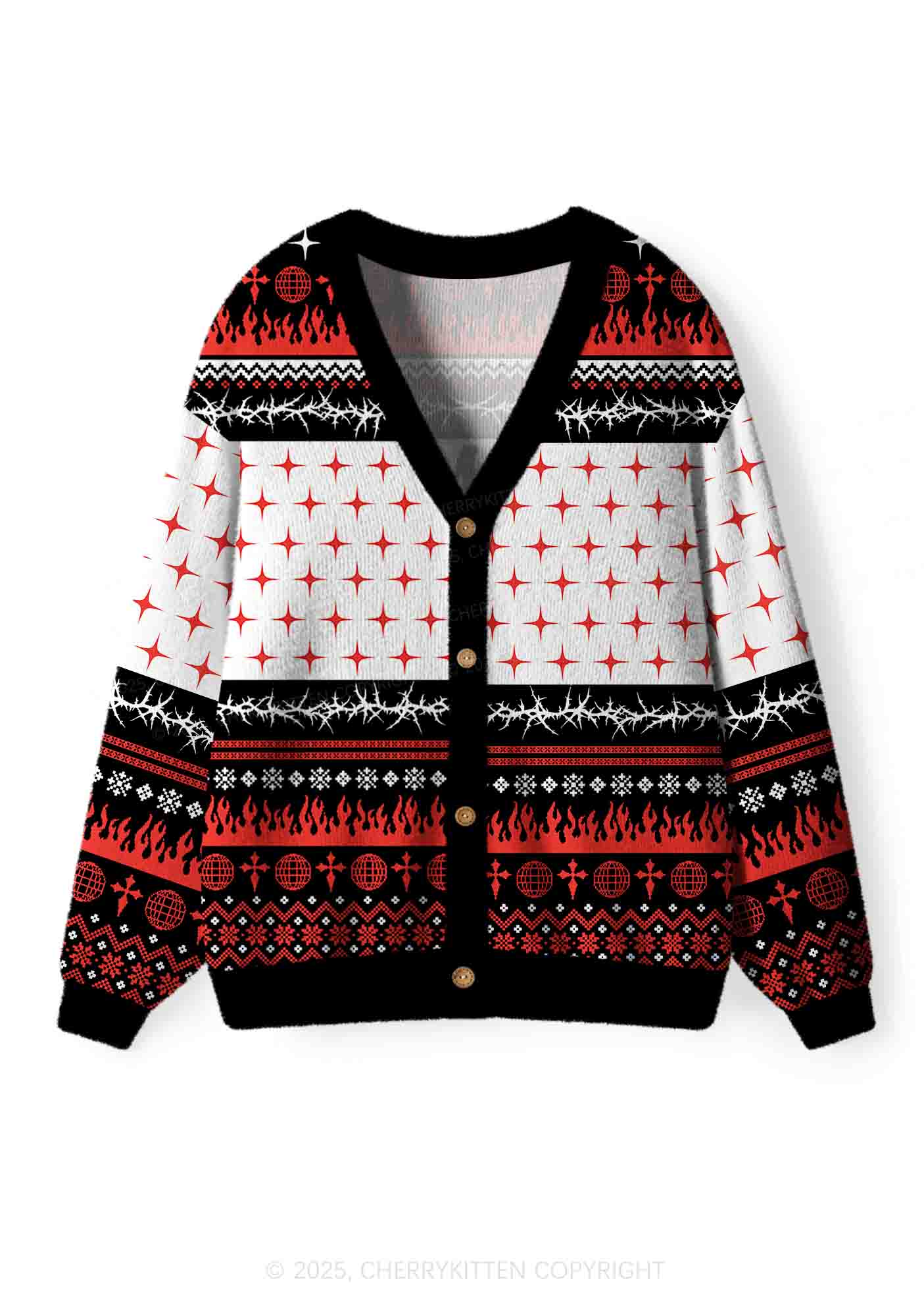 From Hell With Love Y2K Christmas Cardigan Knit Sweatshirt Cherrykitten - Image 2