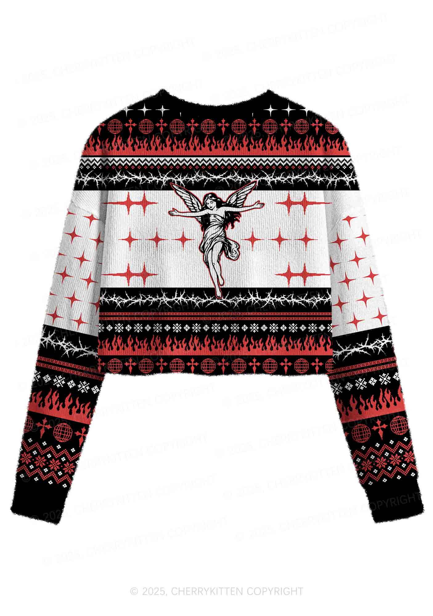 From Hell With Love Y2K Christmas Crop Knit Sweatshirt Cherrykitten - Image 2