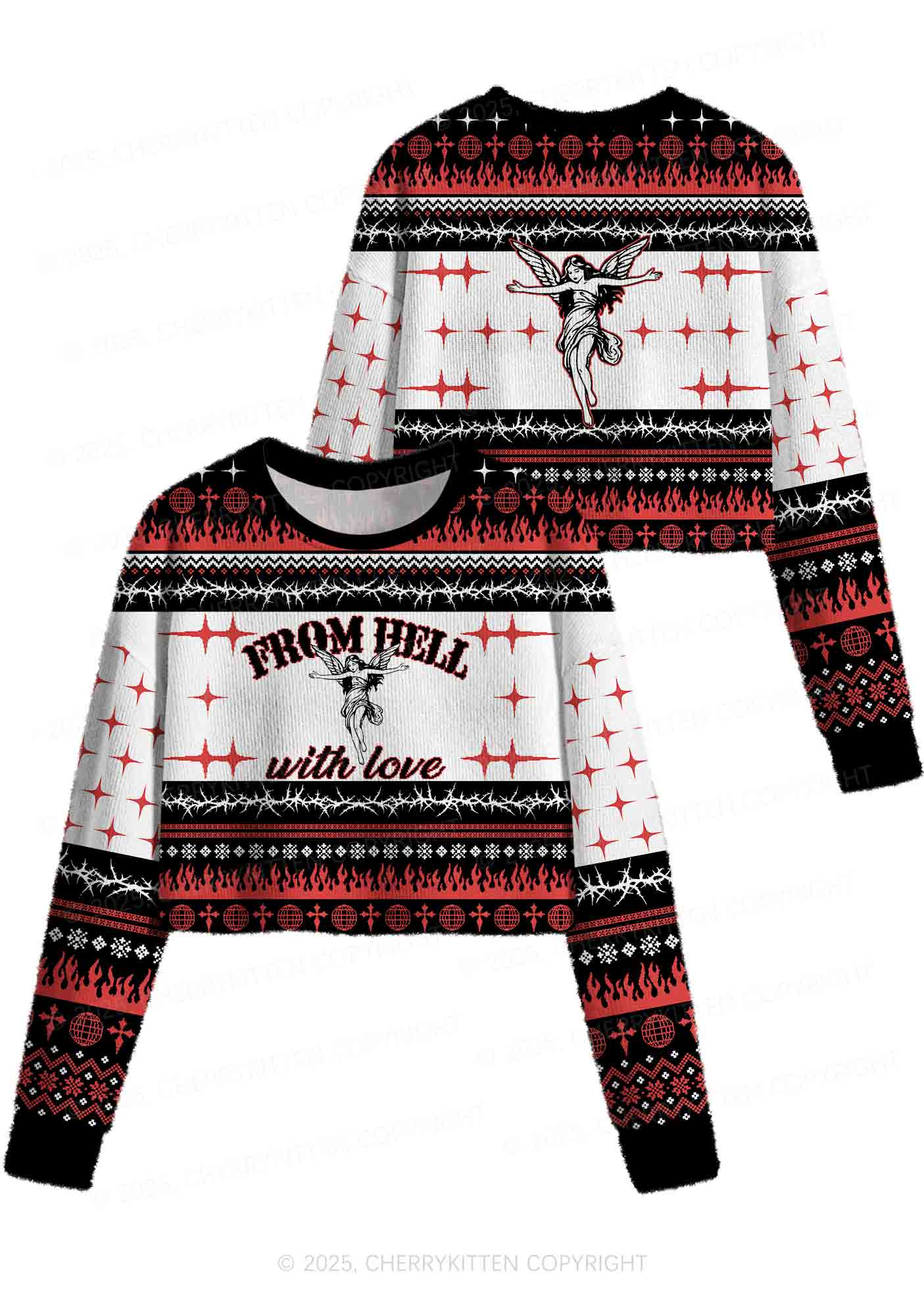 From Hell With Love Y2K Christmas Crop Knit Sweatshirt Cherrykitten - Image 3