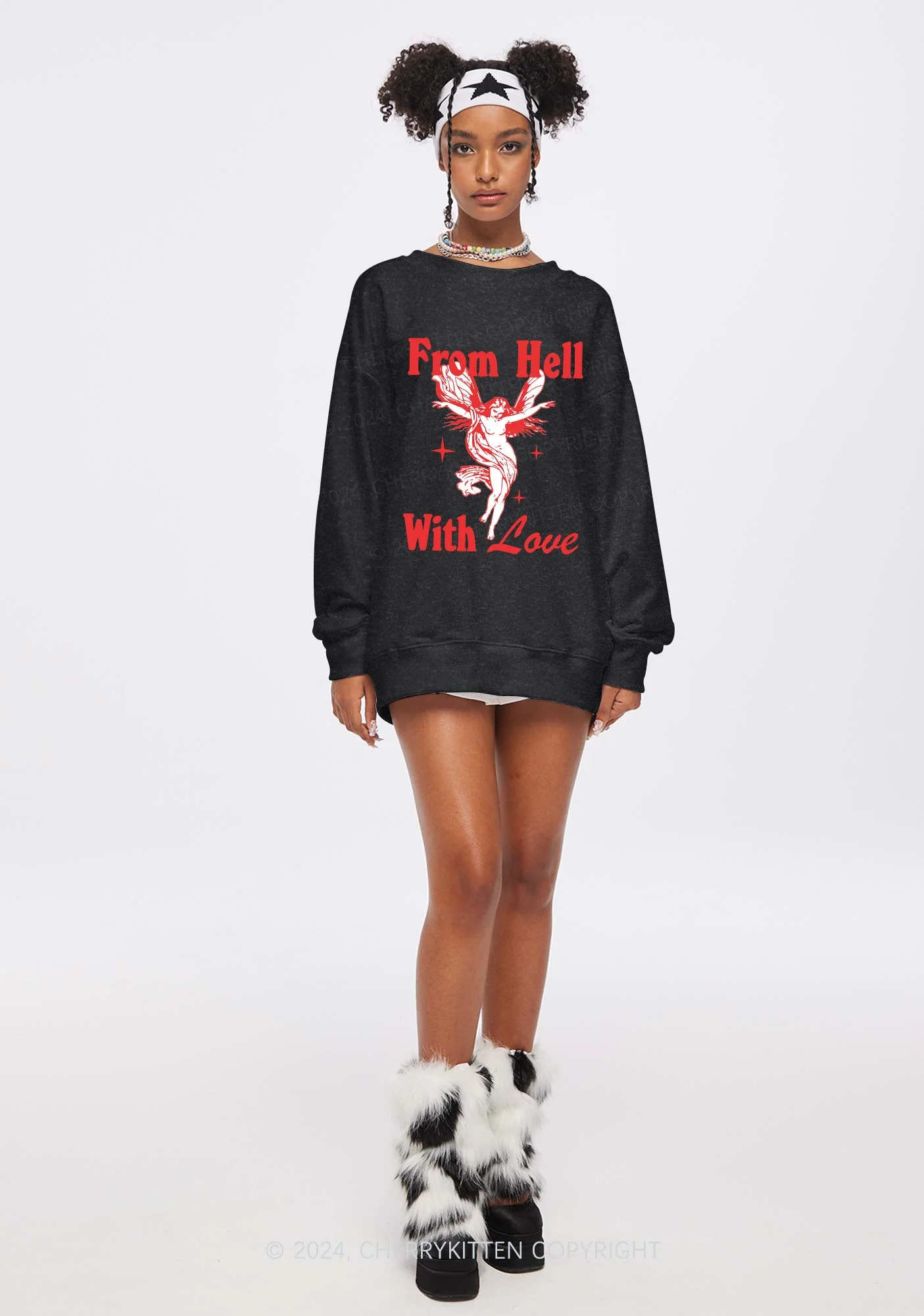 From Hell With Love Y2K Washed Sweatshirts Cherrykitten - Image 2