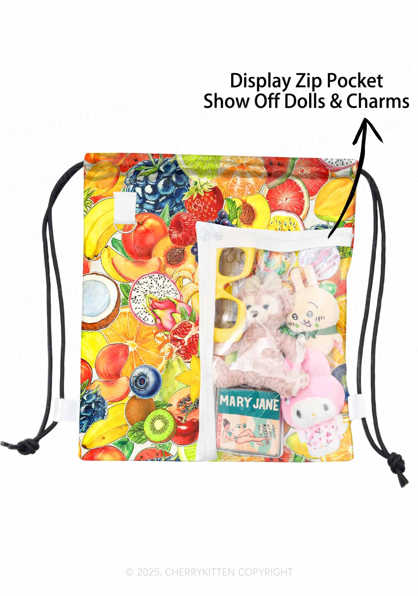 Fruity Chaos Pride Y2K Drawstring Itabag Backpack Cherrykitten - Image 4