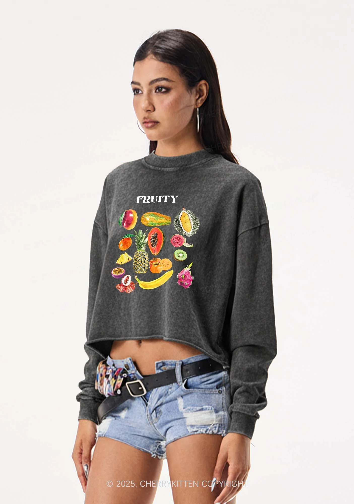 Fruity Pride Y2K Crop Washed Sweatshirts Cherrykitten - Image 2