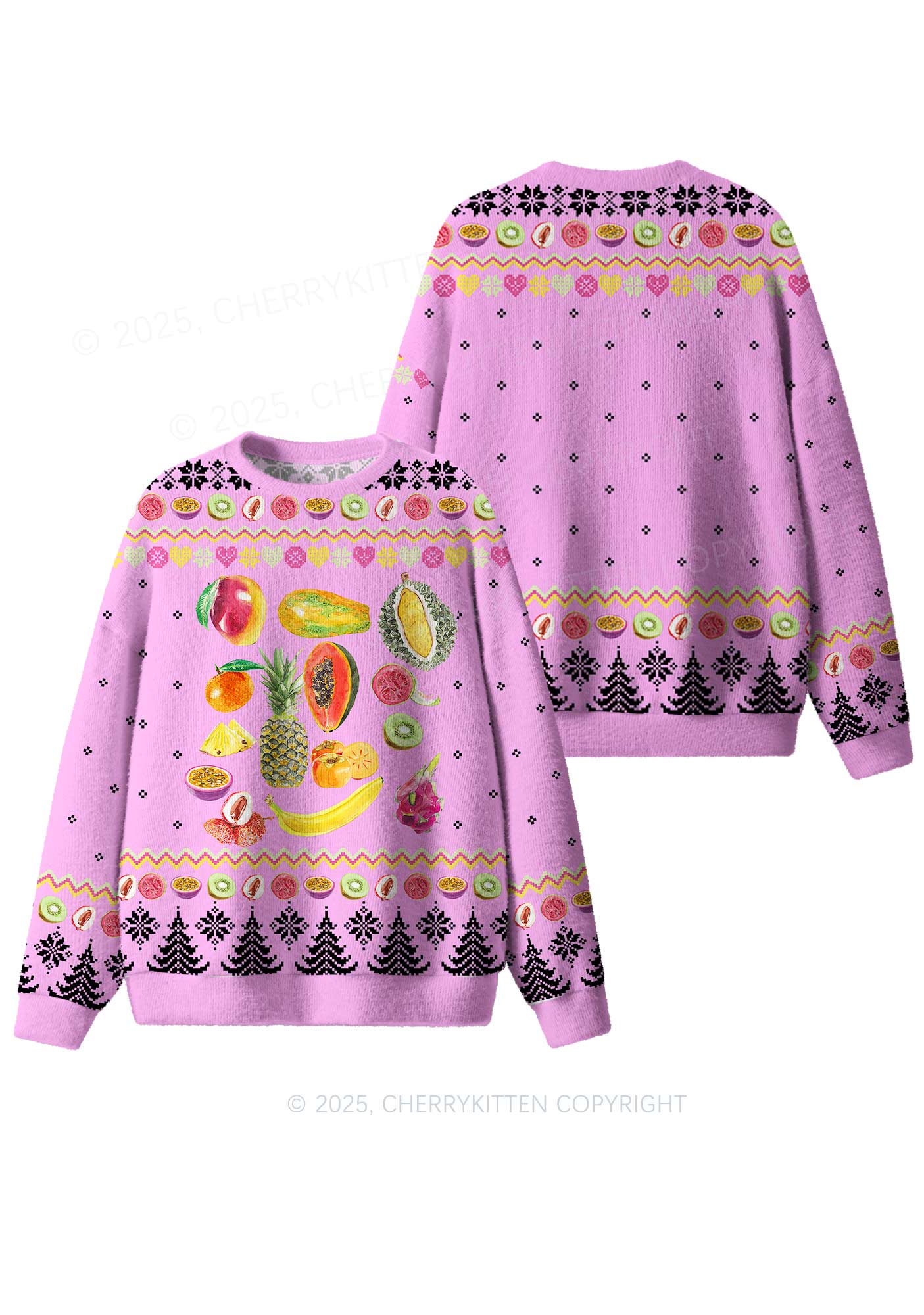 Fruity Y2K Christmas Knit Sweatshirt Cherrykitten - Image 3