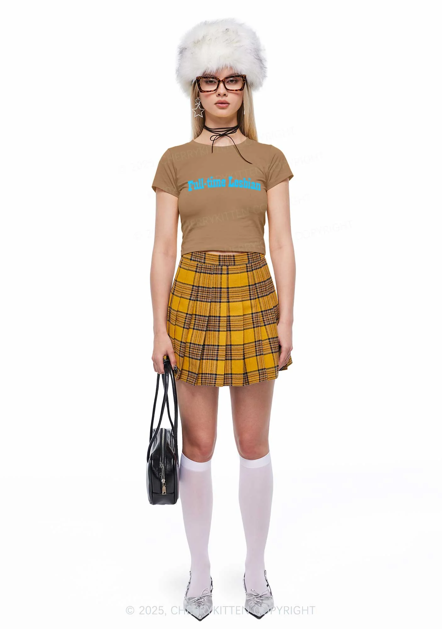 Full Time Lesbian Pride Y2K Baby Tee Cherrykitten - Image 2