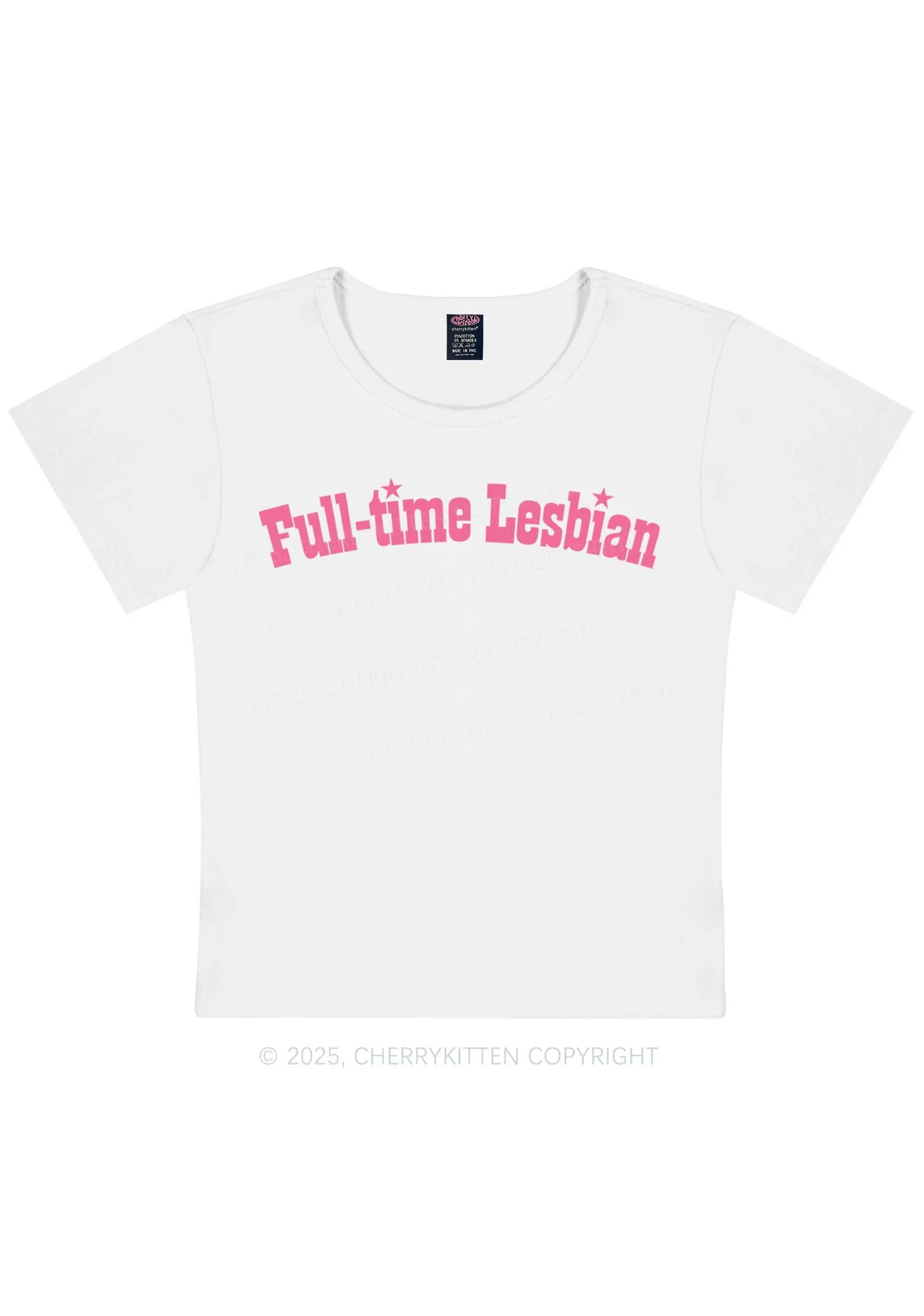 Full Time Lesbian Pride Y2K Baby Tee Cherrykitten - Image 4