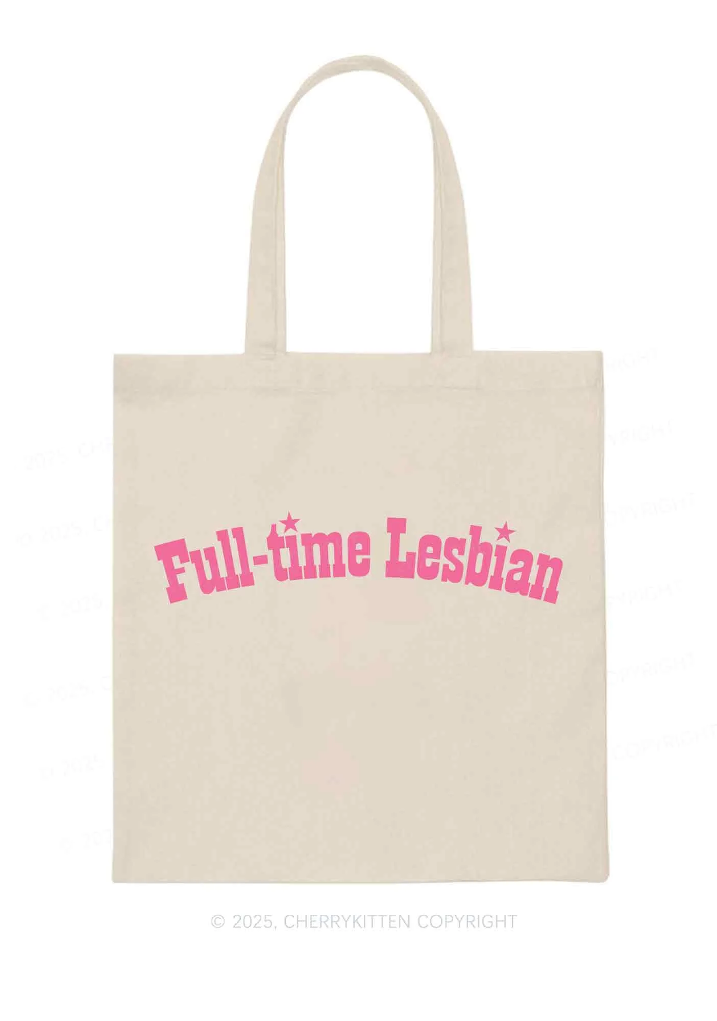 Full Time Lesbian Pride Y2K Canvas Tote Bag Cherrykitten - Image 3