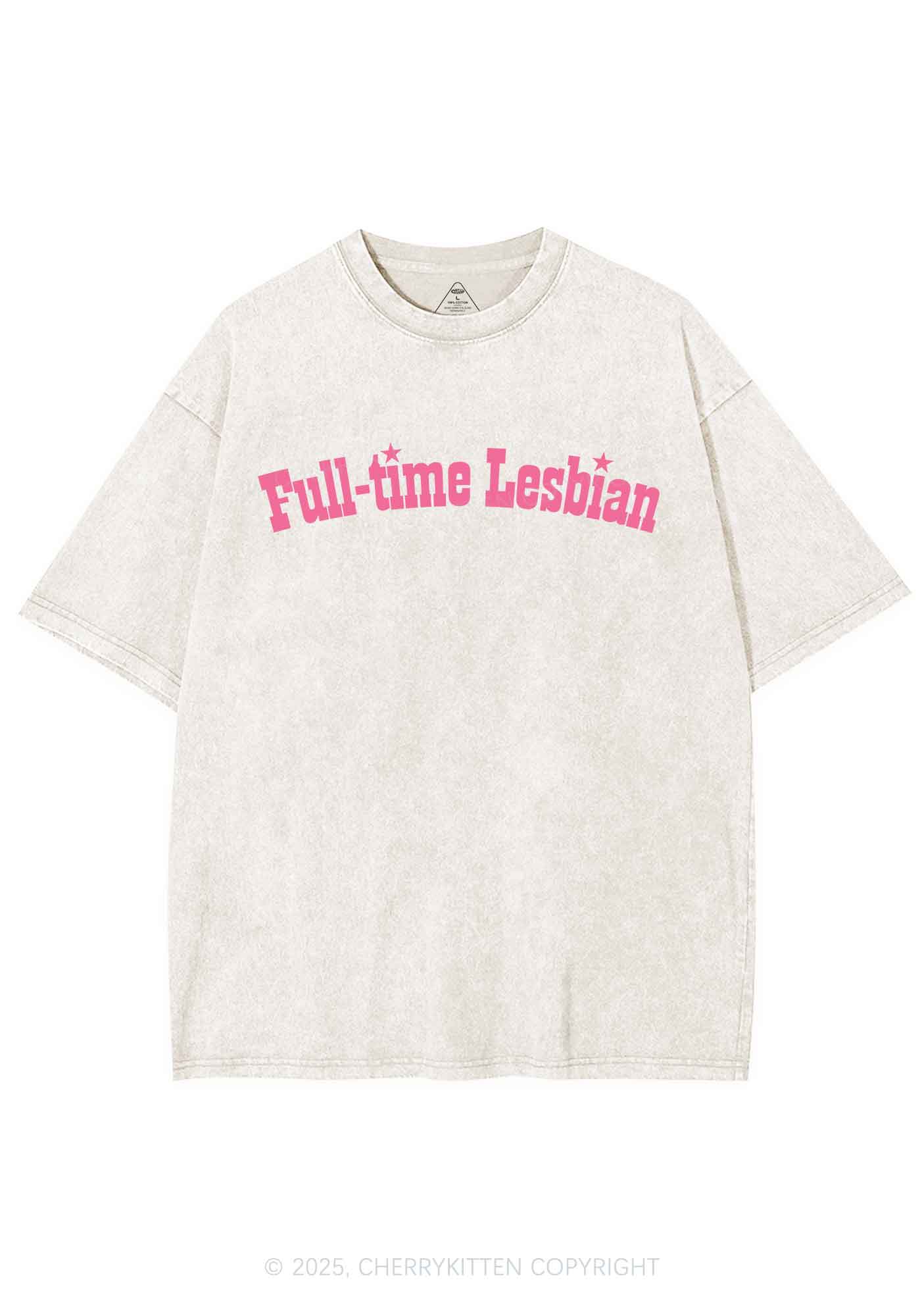 Full Time Lesbian Pride Y2K Shirts Washed Tee Cherrykitten - Image 4