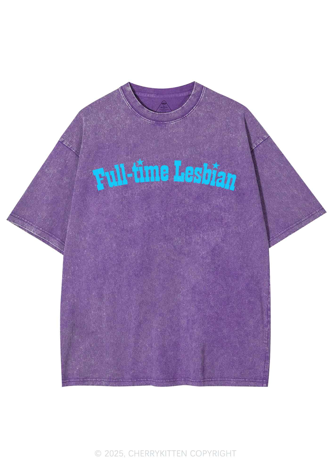 Full Time Lesbian Pride Y2K Shirts Washed Tee Cherrykitten - Image 5