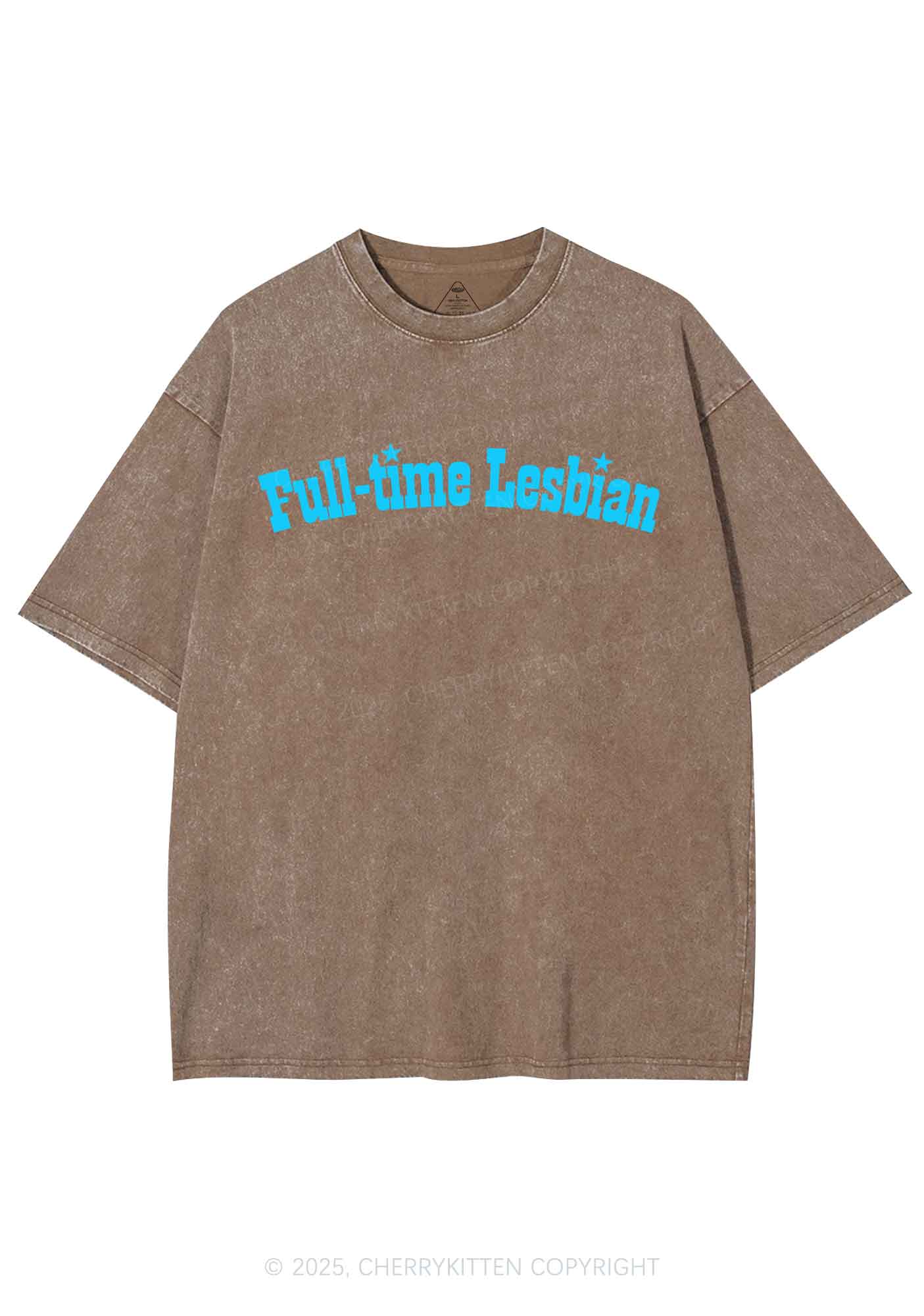 Full Time Lesbian Pride Y2K Shirts Washed Tee Cherrykitten - Image 6