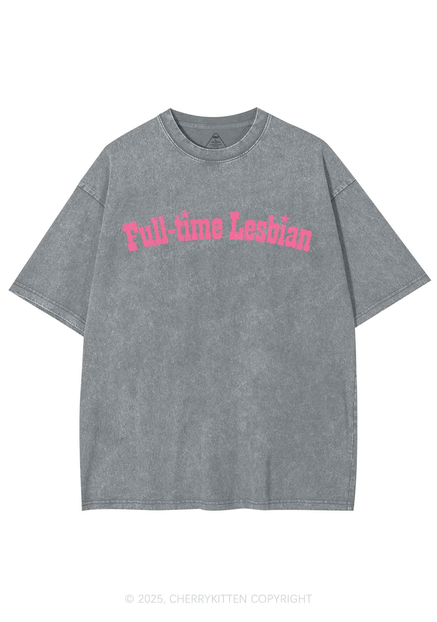 Full Time Lesbian Pride Y2K Shirts Washed Tee Cherrykitten - Image 7