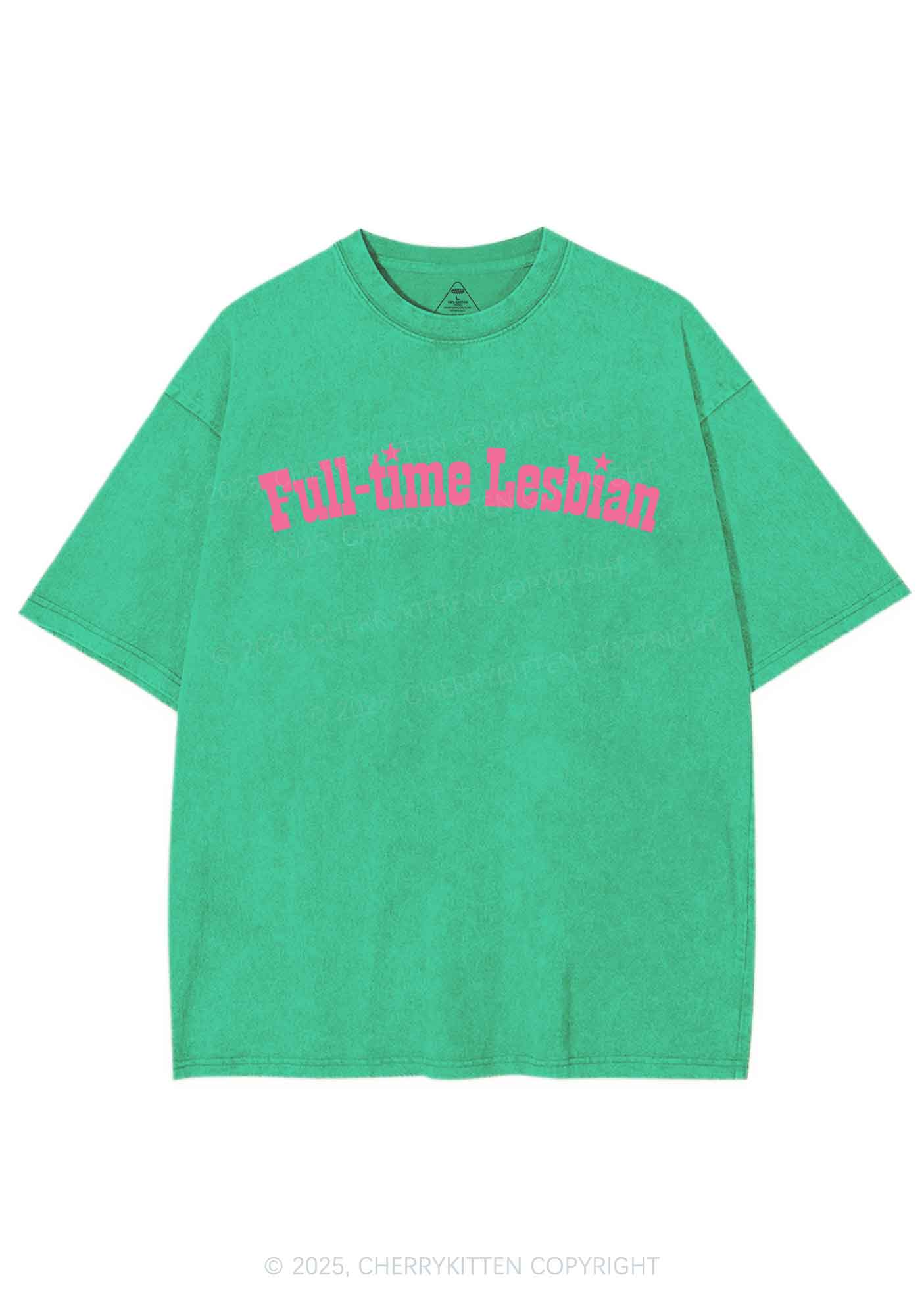 Full Time Lesbian Pride Y2K Shirts Washed Tee Cherrykitten - Image 8
