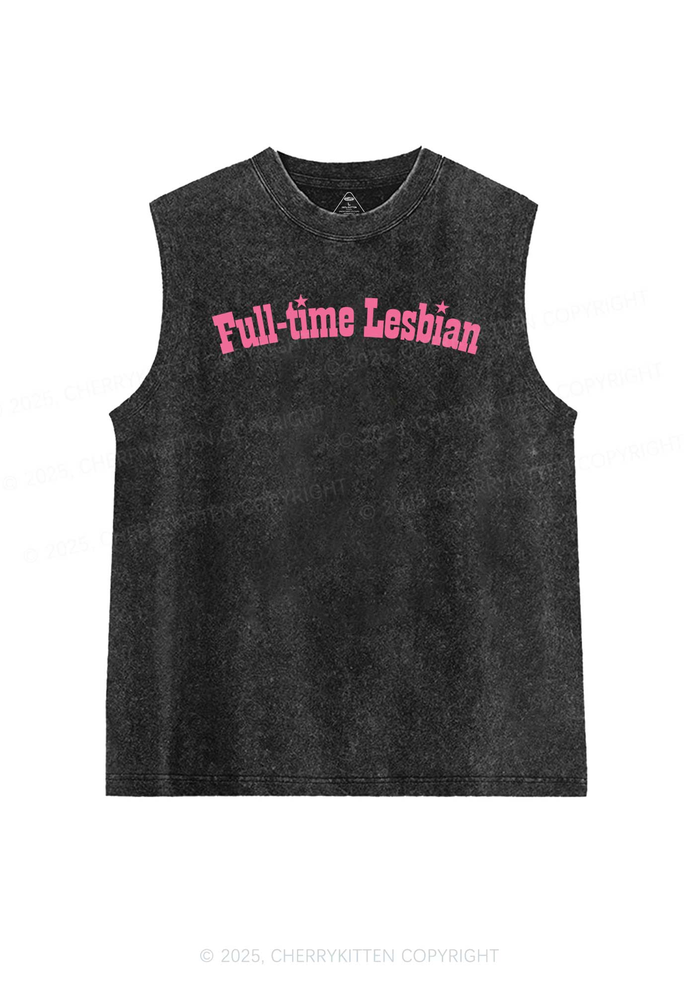 Full Time Lesbian Pride Y2K Washed Muscle Tank Cherrykitten - Image 3