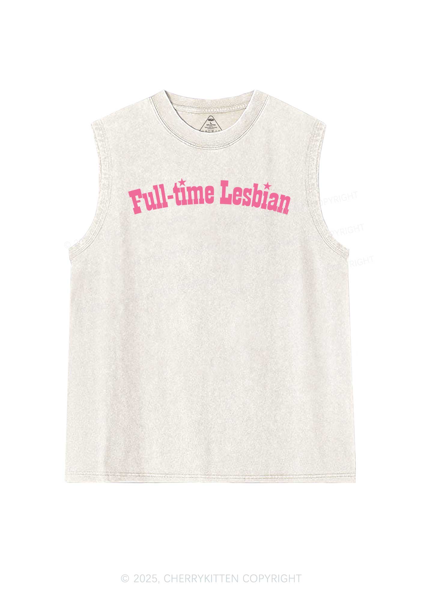 Full Time Lesbian Pride Y2K Washed Muscle Tank Cherrykitten - Image 4