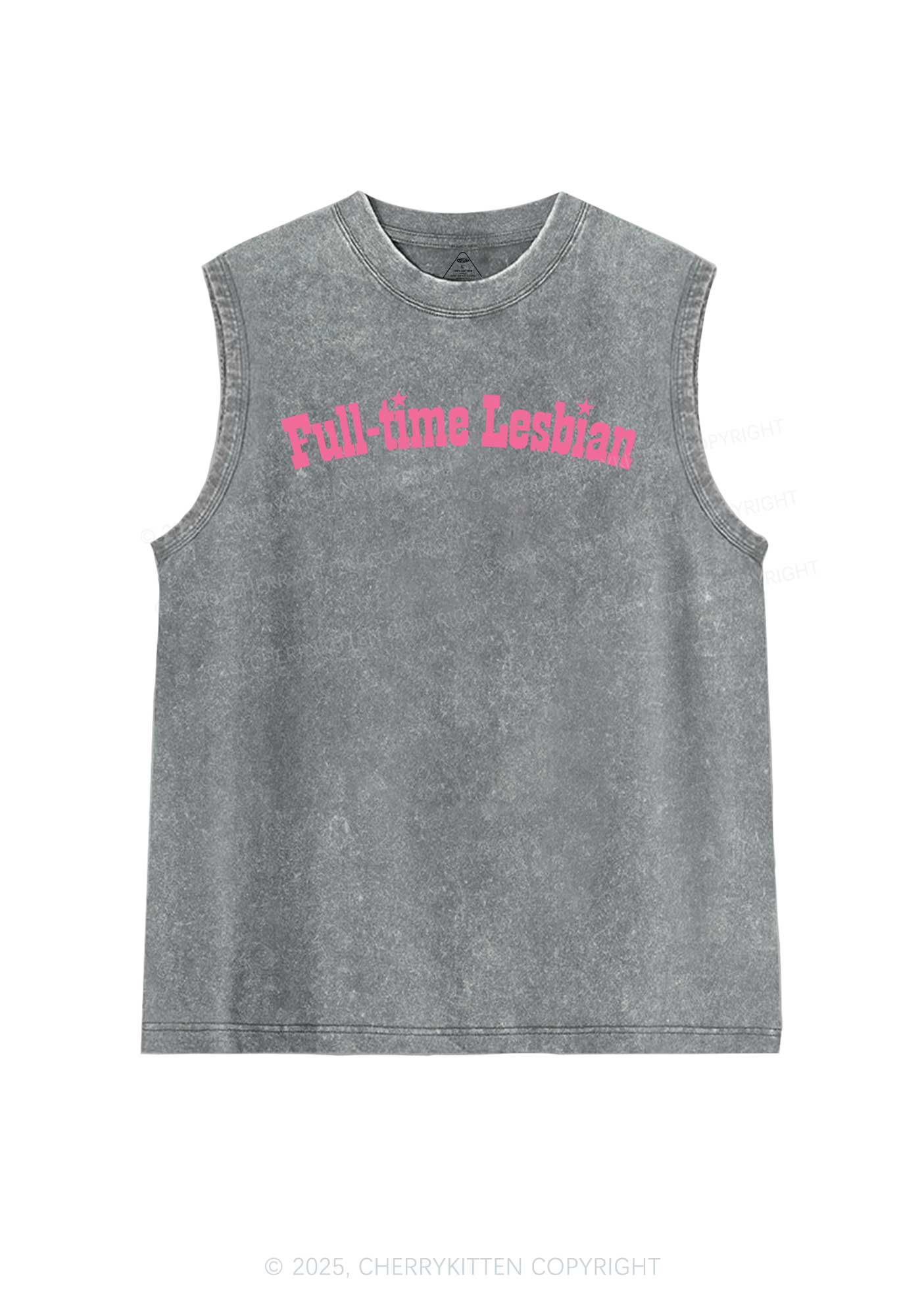 Full Time Lesbian Pride Y2K Washed Muscle Tank Cherrykitten - Image 5