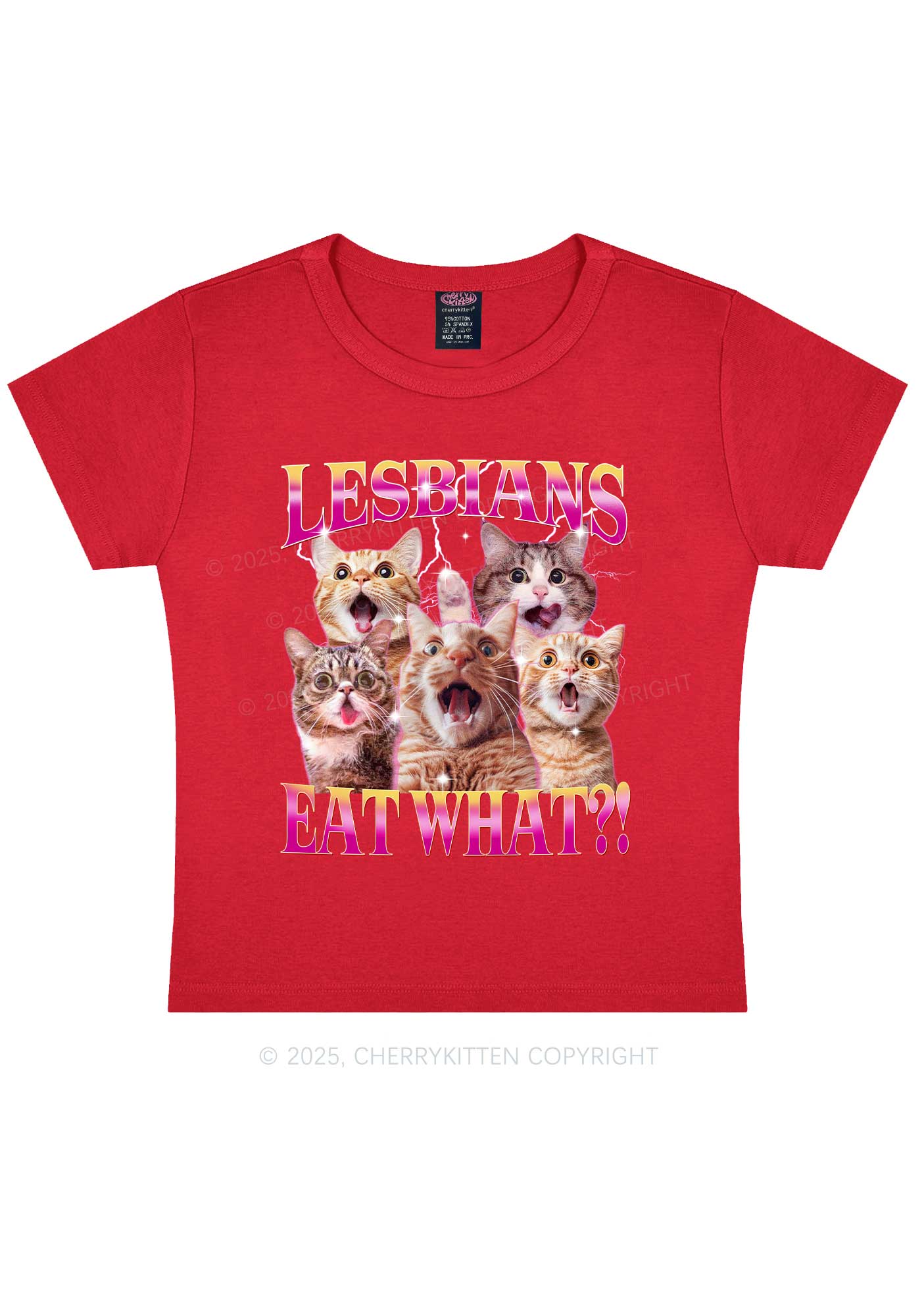 Funny Lesbian Cat Y2K Baby Tee Cherrykitten - Image 10