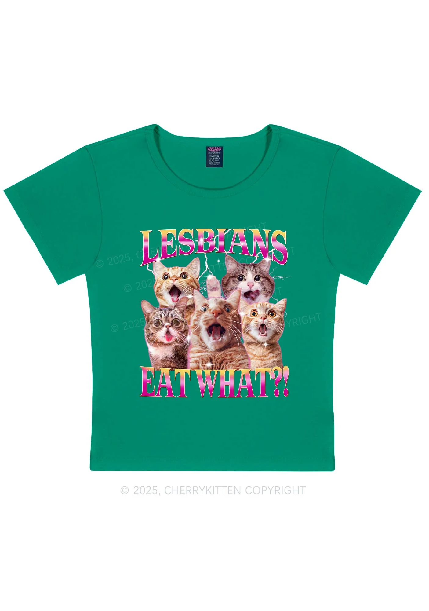 Funny Lesbian Cat Y2K Baby Tee Cherrykitten - Image 11
