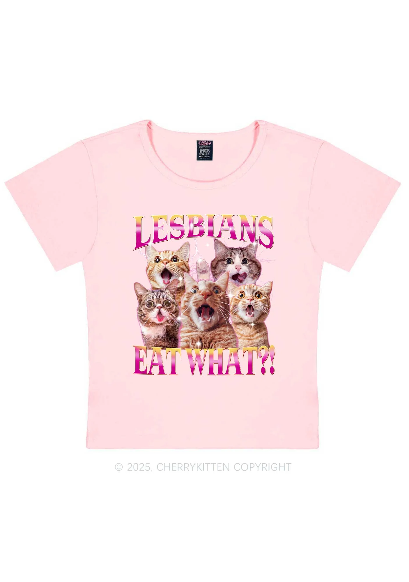Funny Lesbian Cat Y2K Baby Tee Cherrykitten - Image 12