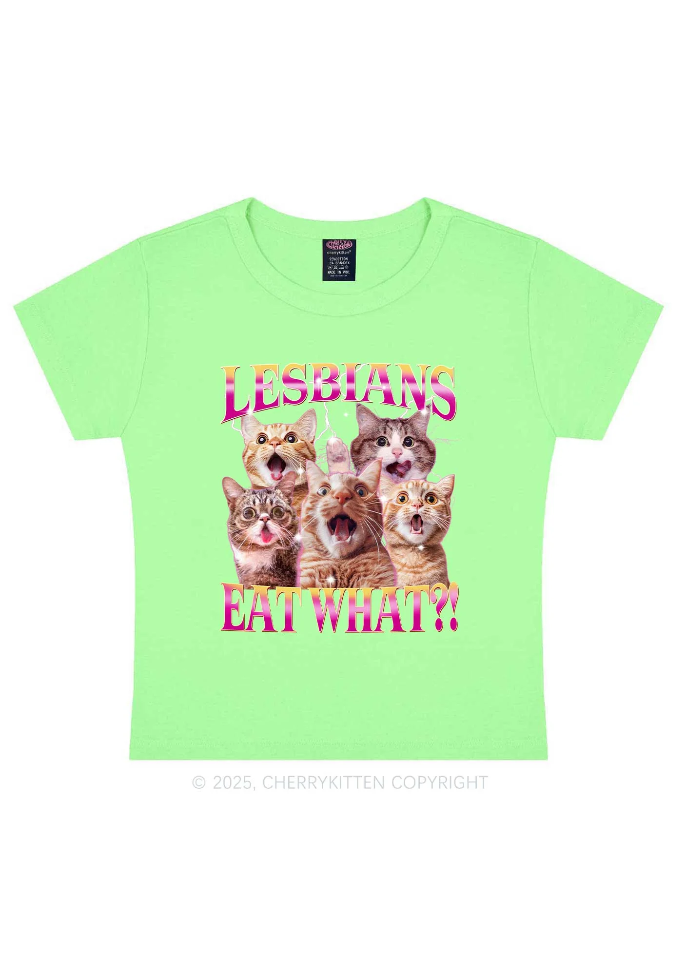 Funny Lesbian Cat Y2K Baby Tee Cherrykitten - Image 13